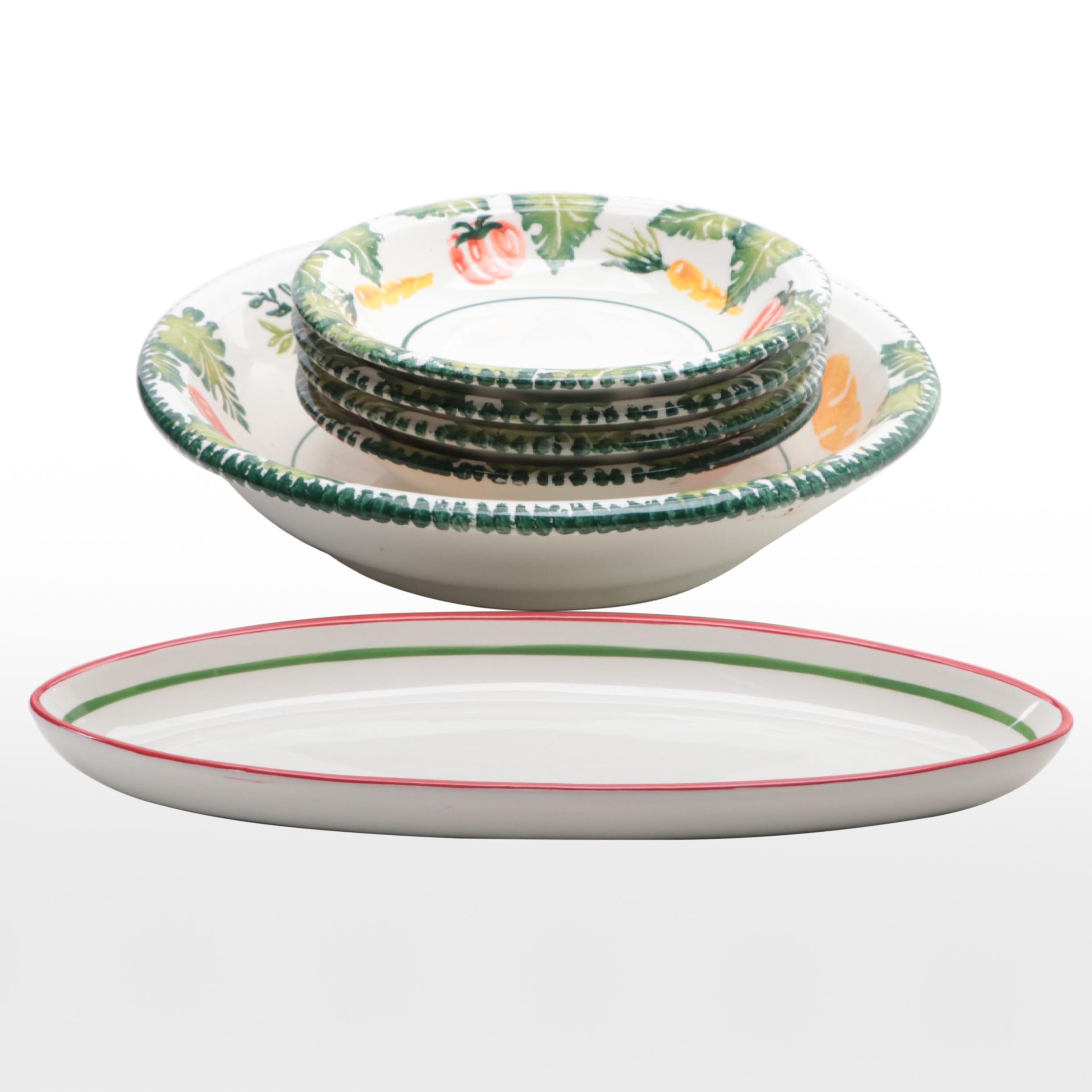 Italian Pottery Barn Centerpiece and Serving Bowls with Earthenware Tray