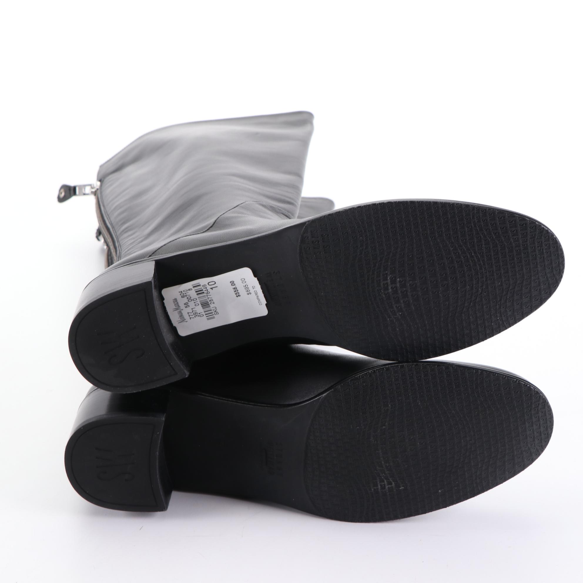 Stuart Weitzman Zippy Black Leather Knee Boots with Box