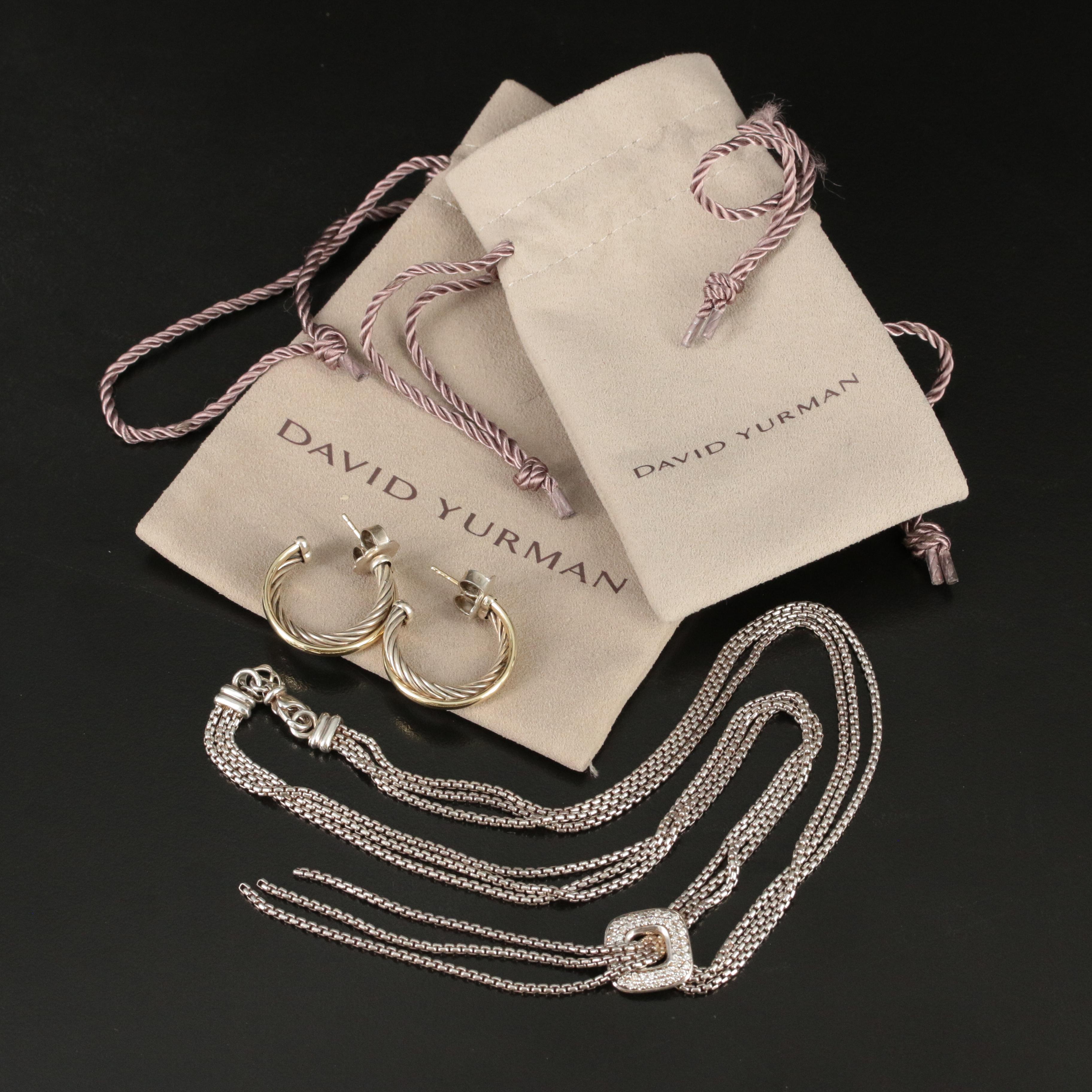 David Yurman  "Waterfall Lariat" and "Crossover" Sterling Necklace and Earrings