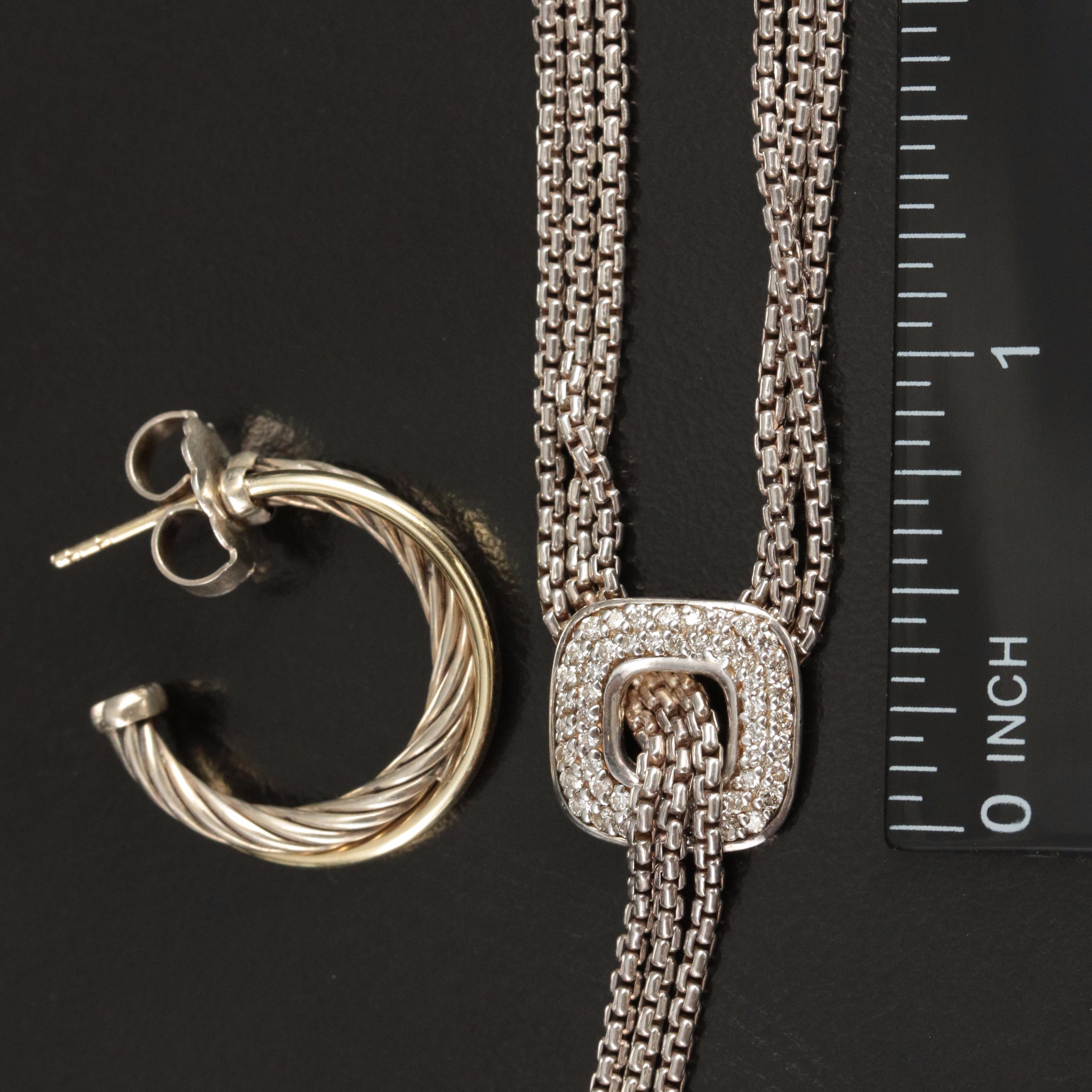David Yurman  "Waterfall Lariat" and "Crossover" Sterling Necklace and Earrings