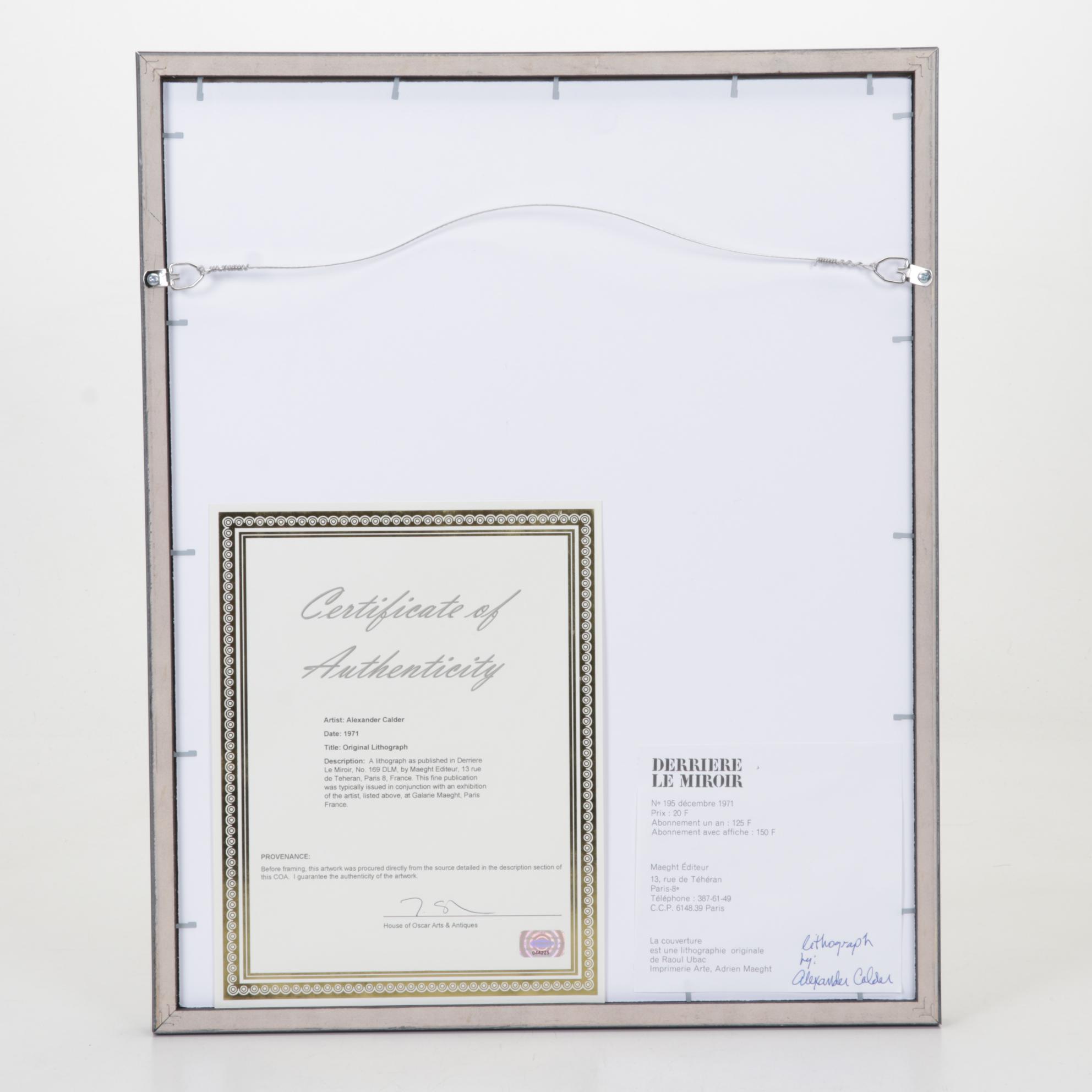 Alexander Calder Lithograph for "Derrière le Miroir," 1971