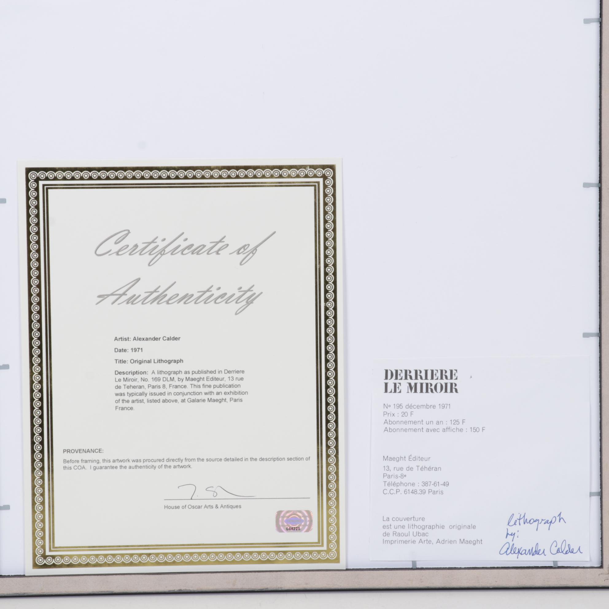 Alexander Calder Lithograph for "Derrière le Miroir," 1971