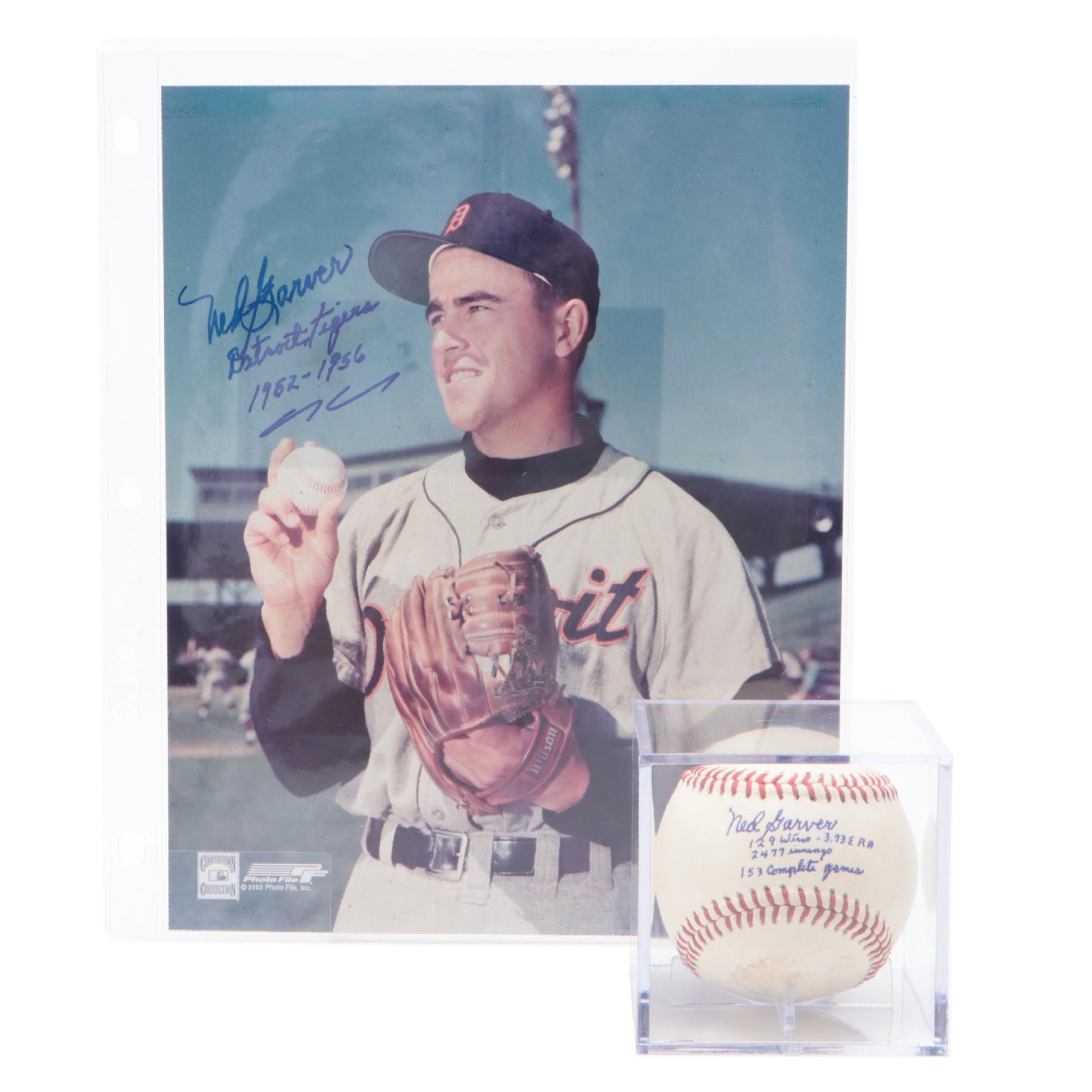 Ned Garver Signed Baseball and Detroit Tigers Photograph