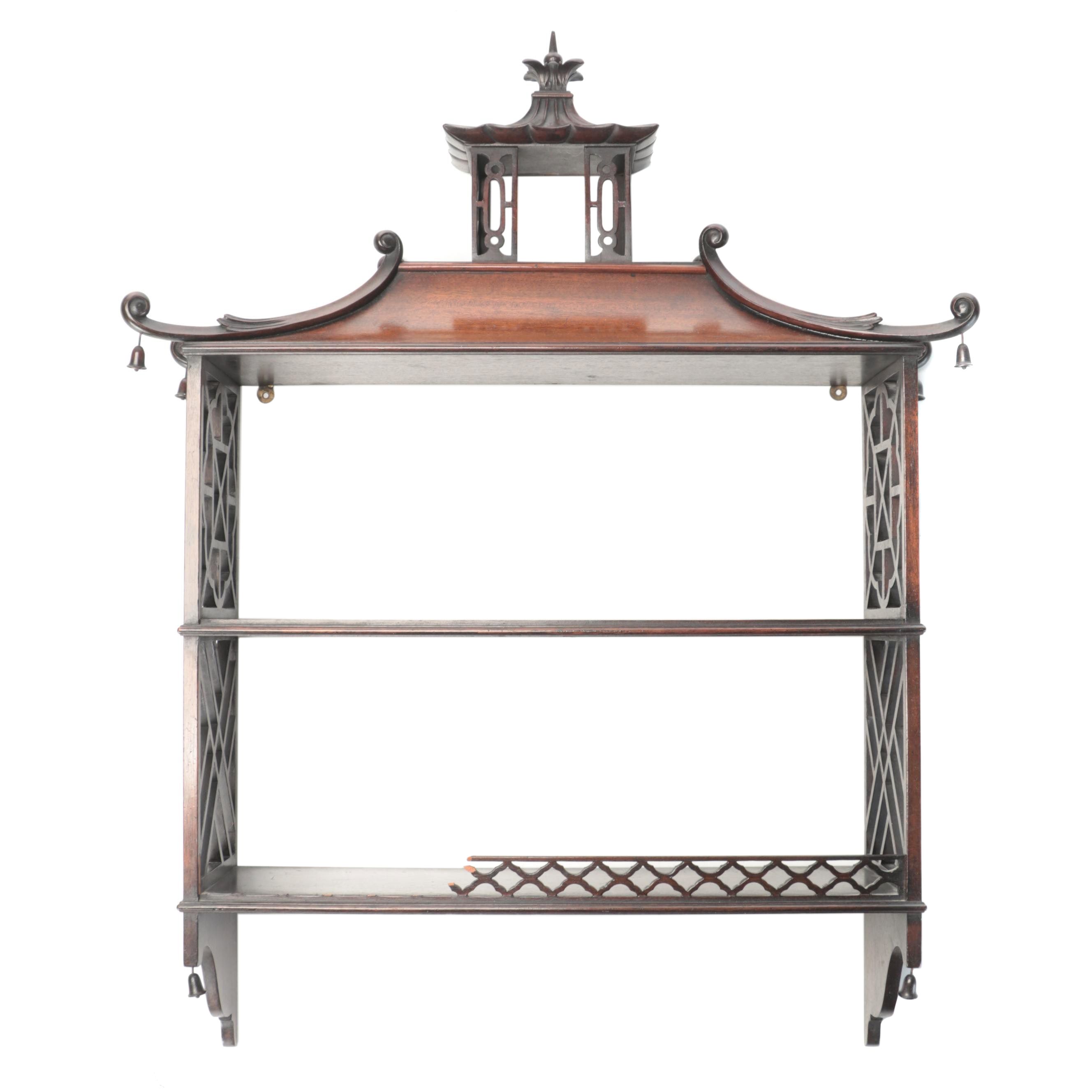 Chinese Chippendale Style Mahogany Pagoda Wall Shelf