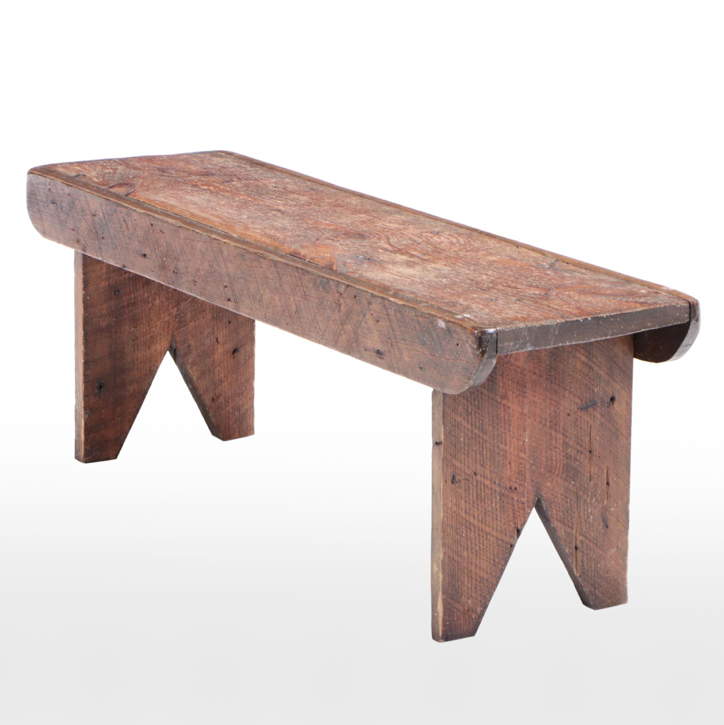 American Primitive Wooden Bootjack Bench, 19th Century