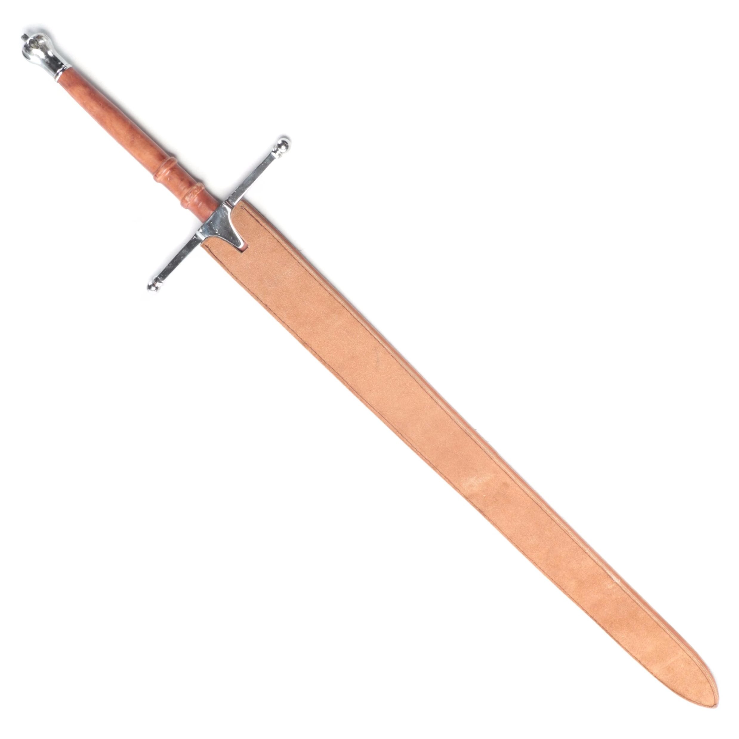 Steel and Leather Decorative Claymore with Leather Scabbard