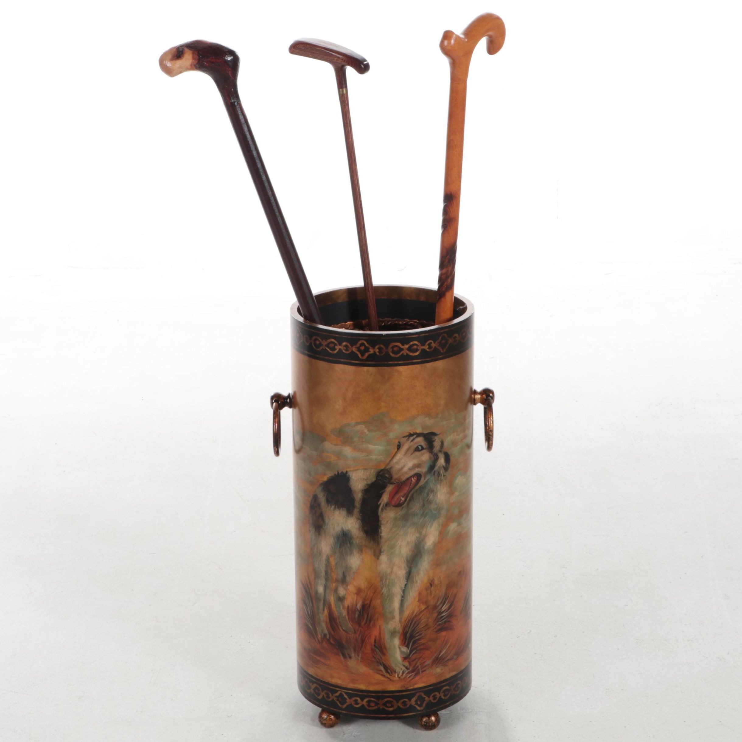 Maitland-Smith Dog Motif Coromandel Walking Stick Stand and More