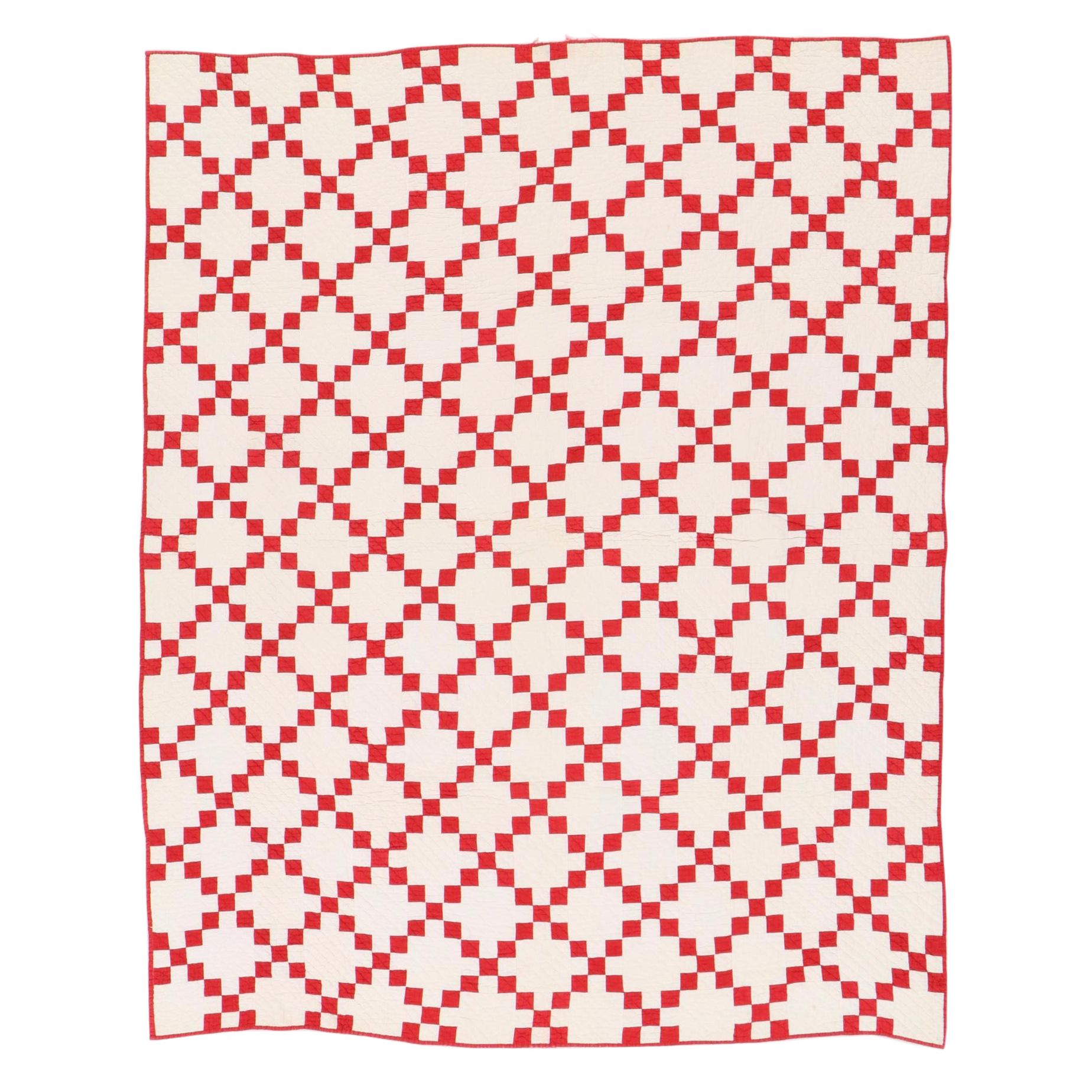 Handmade Red and White "Irish Chain" Block Quilt