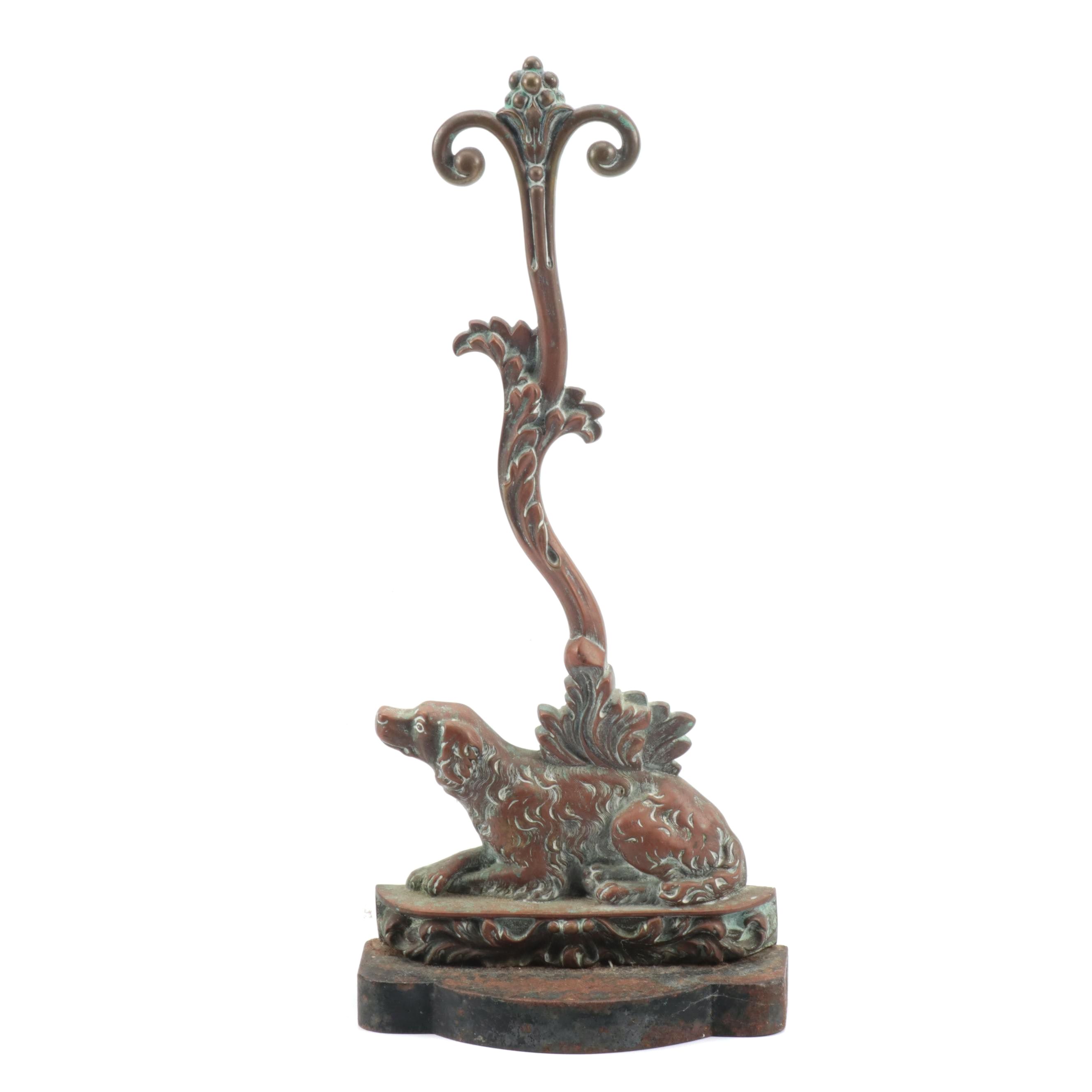 English Cast Metal Long Handled Door Stop, 19th Century