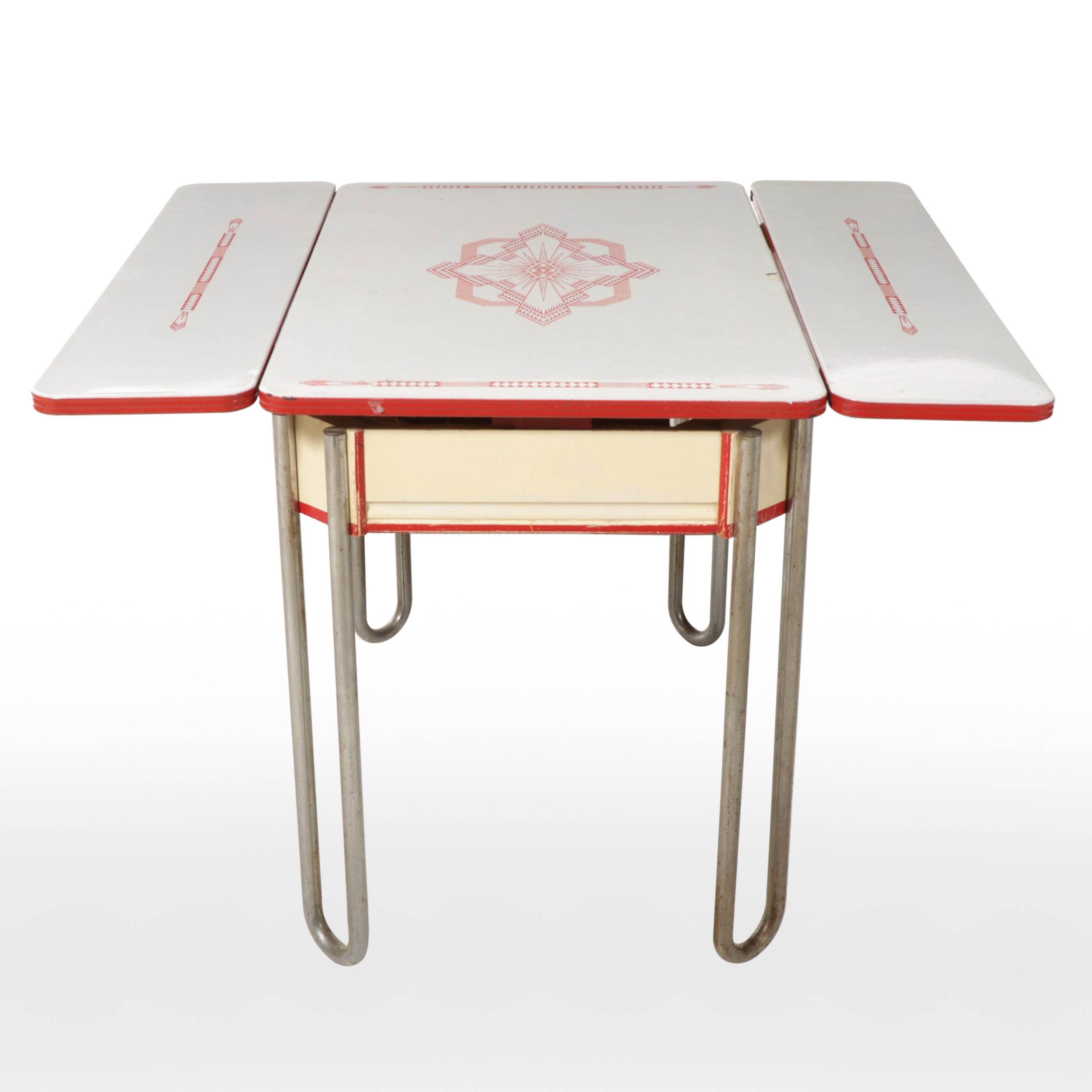 Ingram-Richardson Mfg. Co. Art Deco Enamel Top Draw-Leaf Kitchen Table