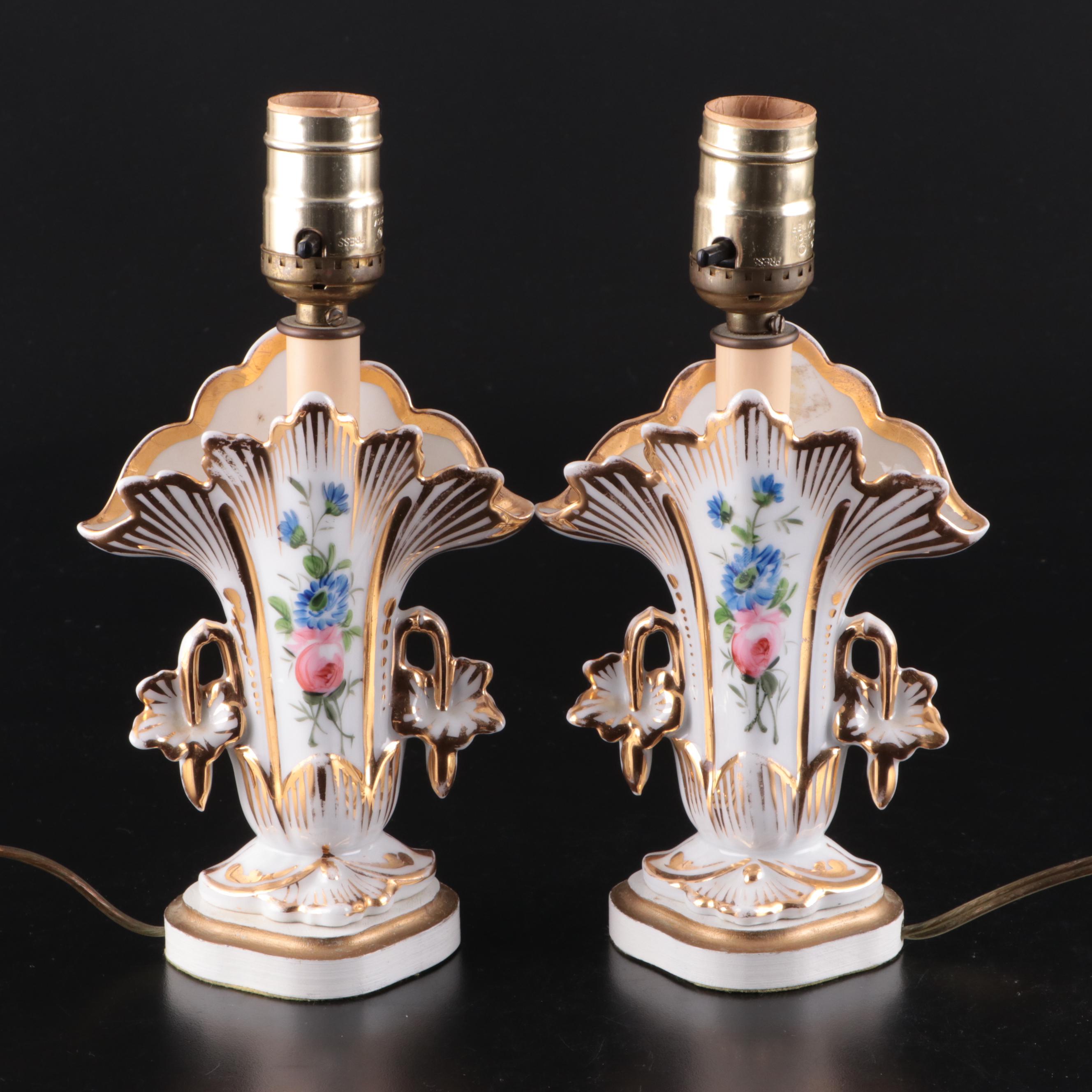 Pair of Old Paris Porcelain Vase Adapted Table Lamps