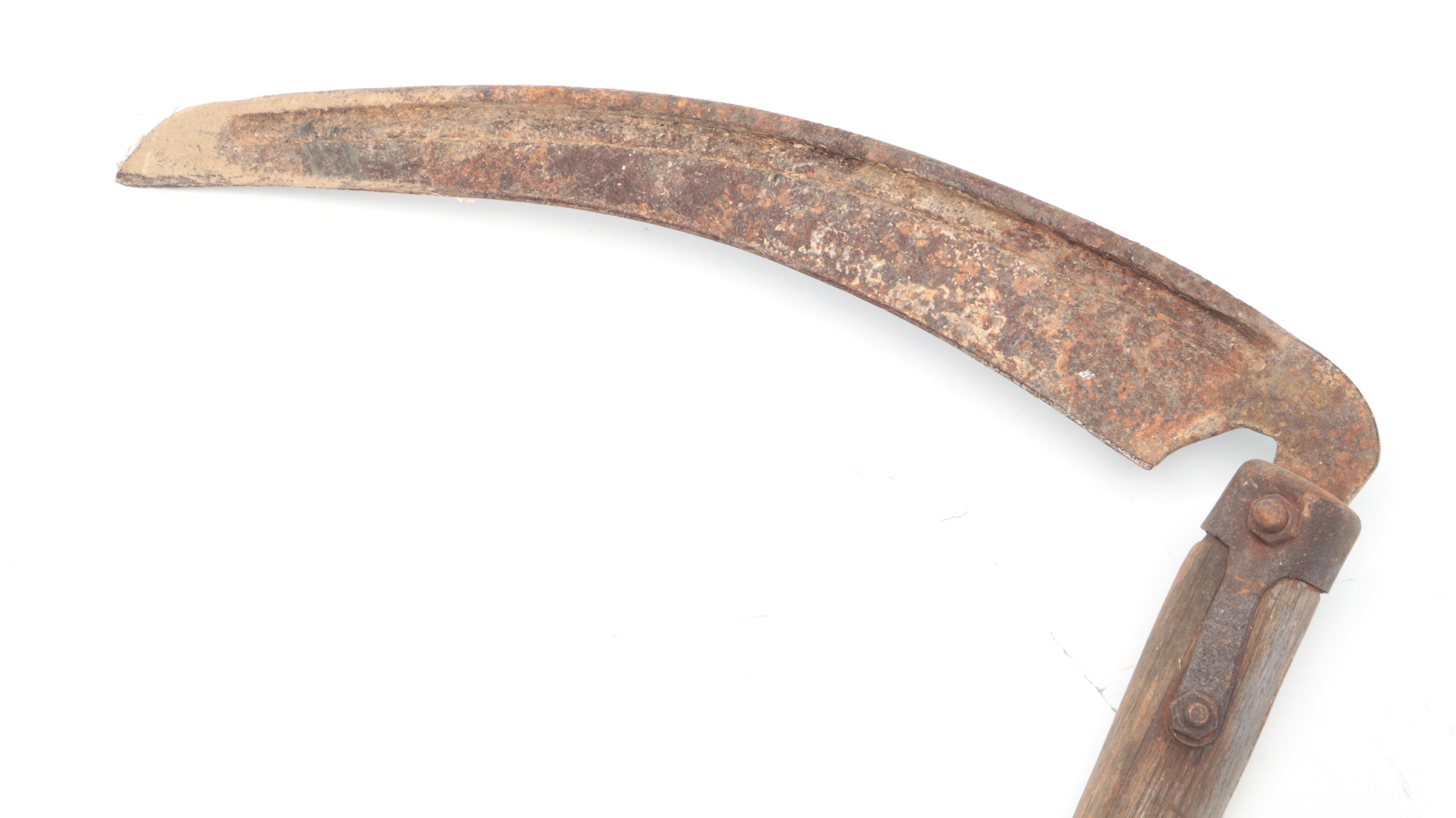 Three Primitive Wood and Metal Scythes