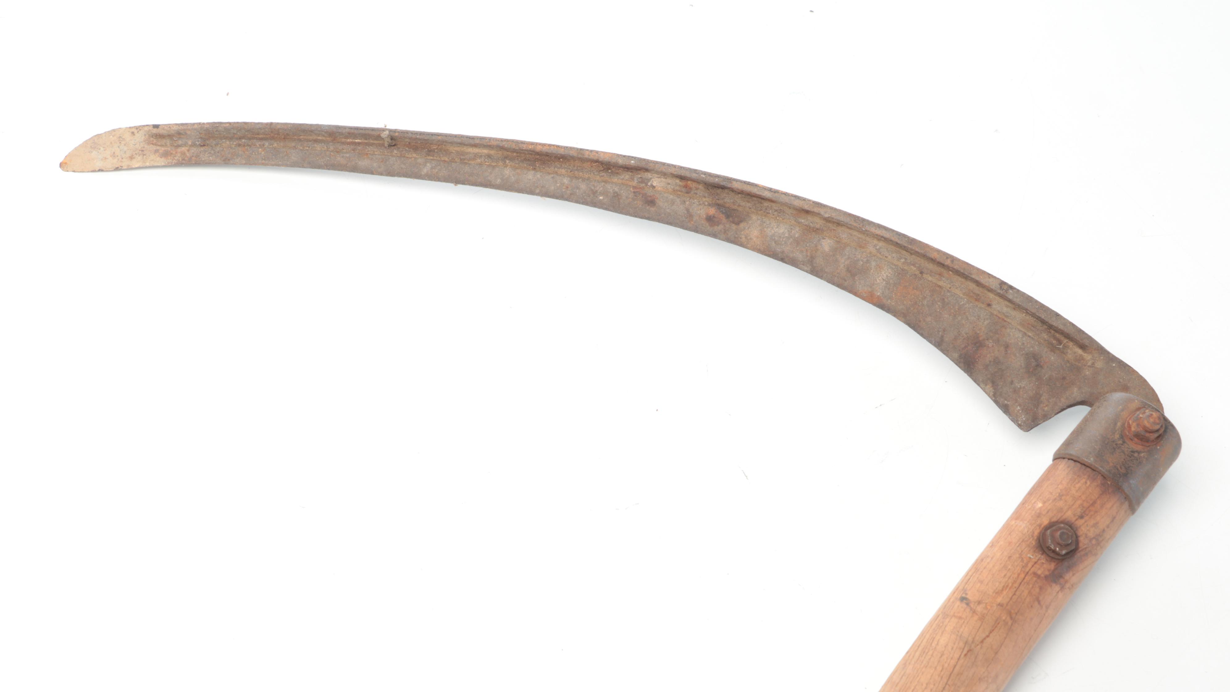 Three Primitive Wood and Metal Scythes