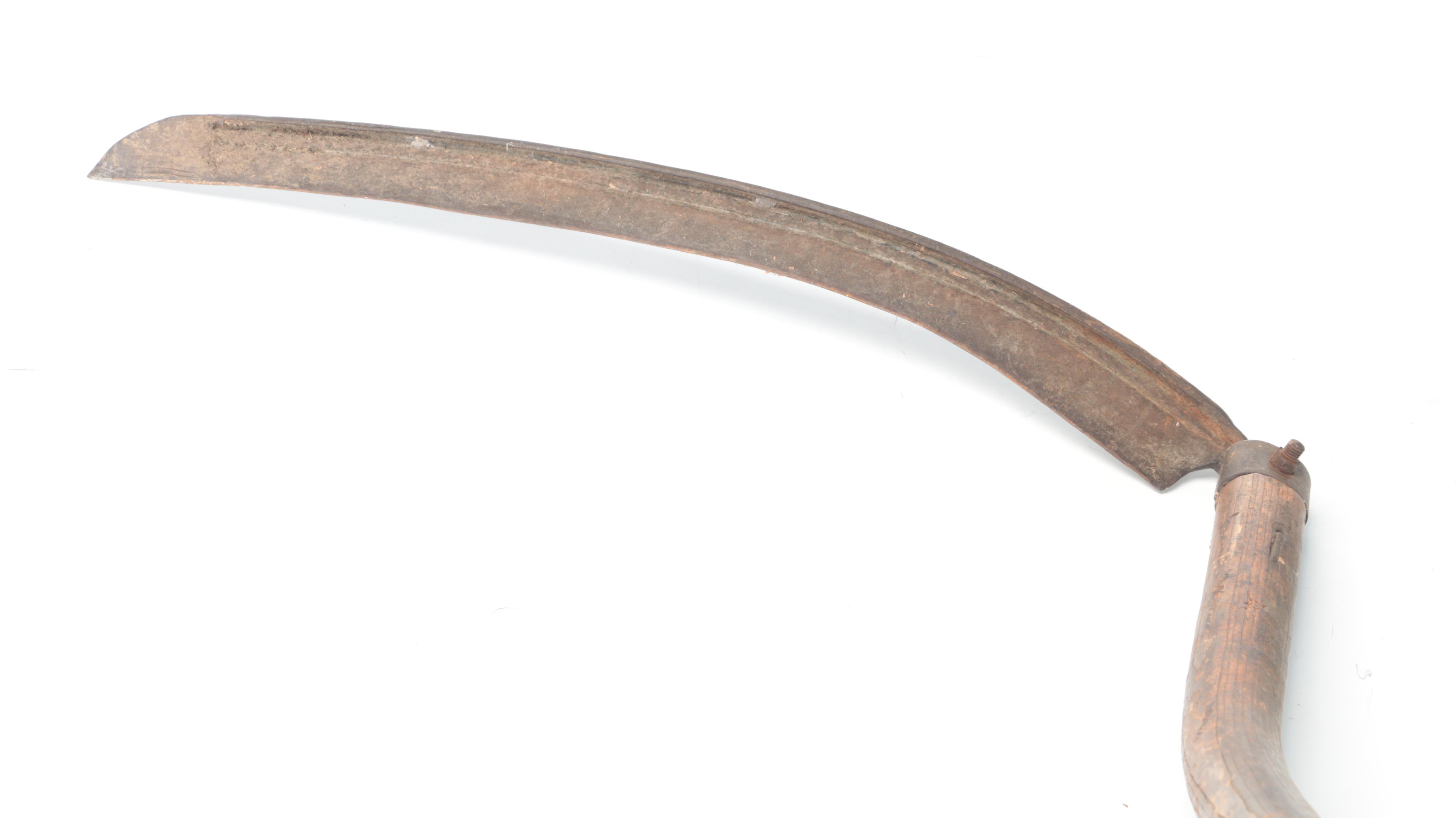 Three Primitive Wood and Metal Scythes