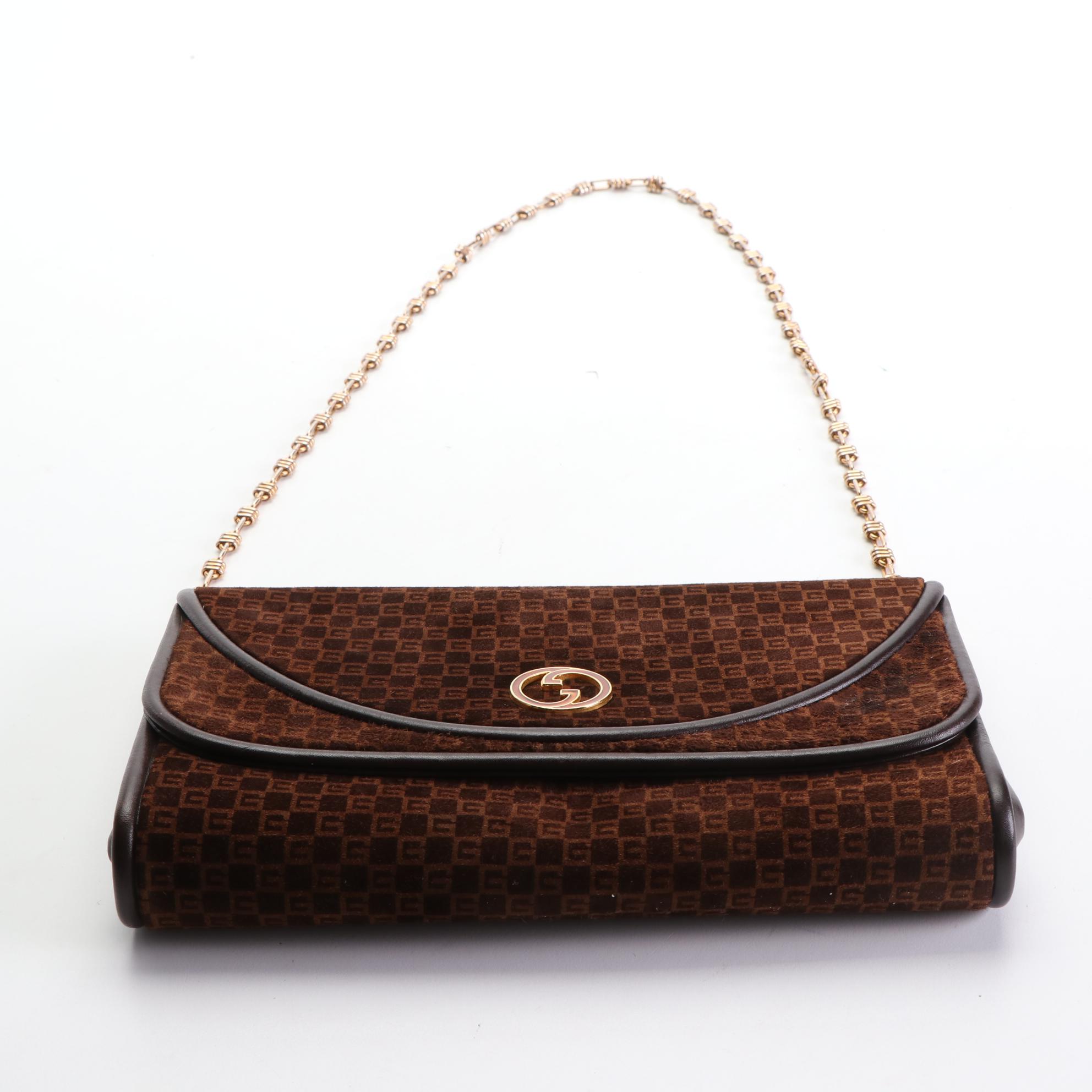 Gucci Chain Strap Shoulder Bag in Monogram Microfiber and Leather Trim