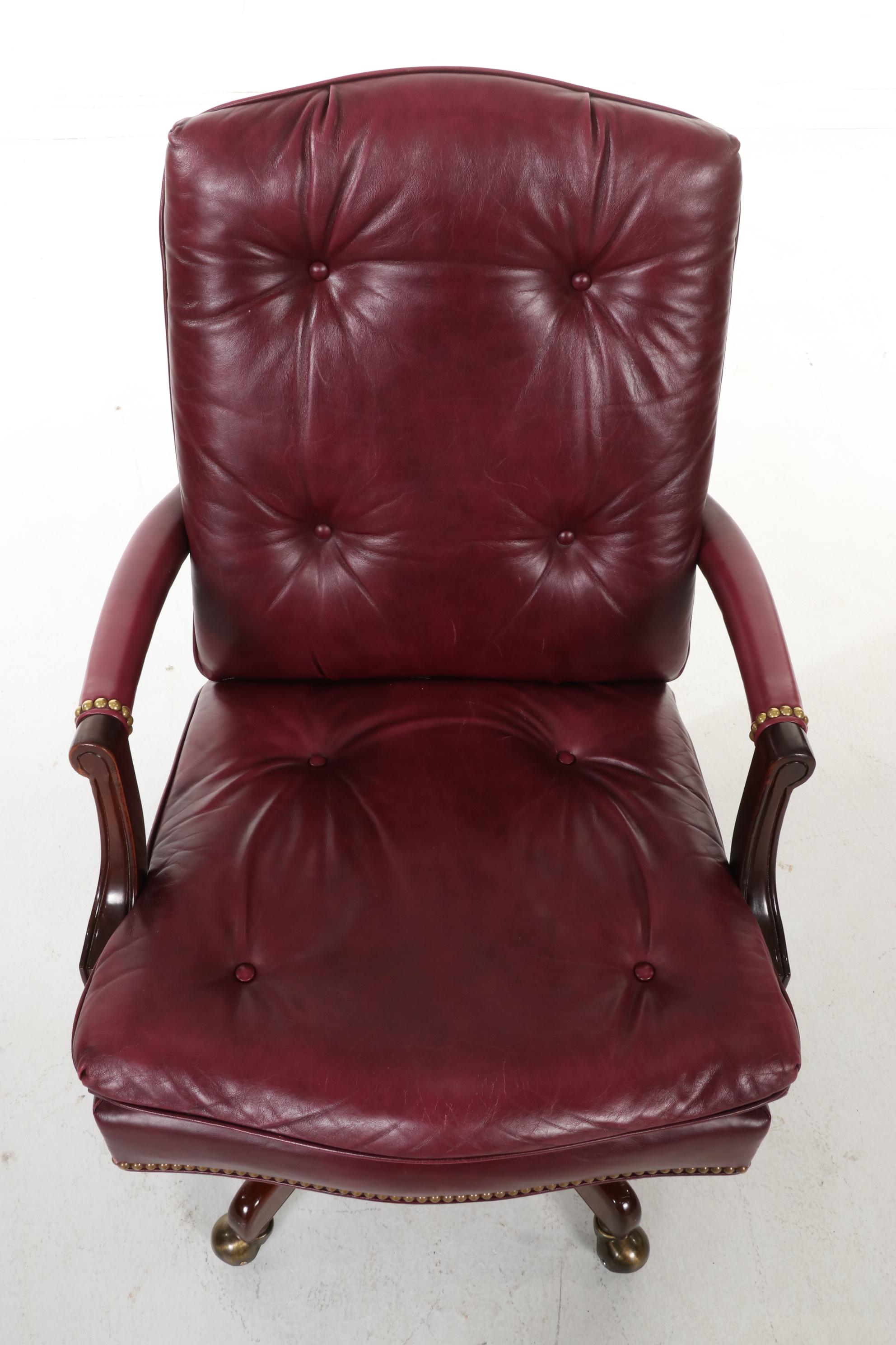 Brass-Tacked, Tufted Bonded Leather, Vinyl and Wood Rolling Office Chair