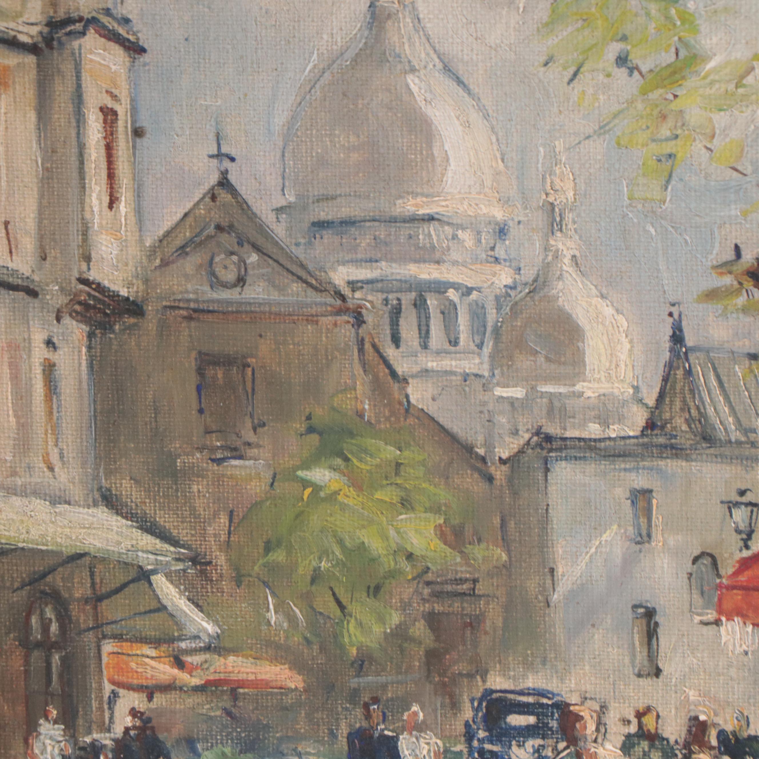 Impressionist Style Street Scene Oil Painting of Montmartre, Circa 1960