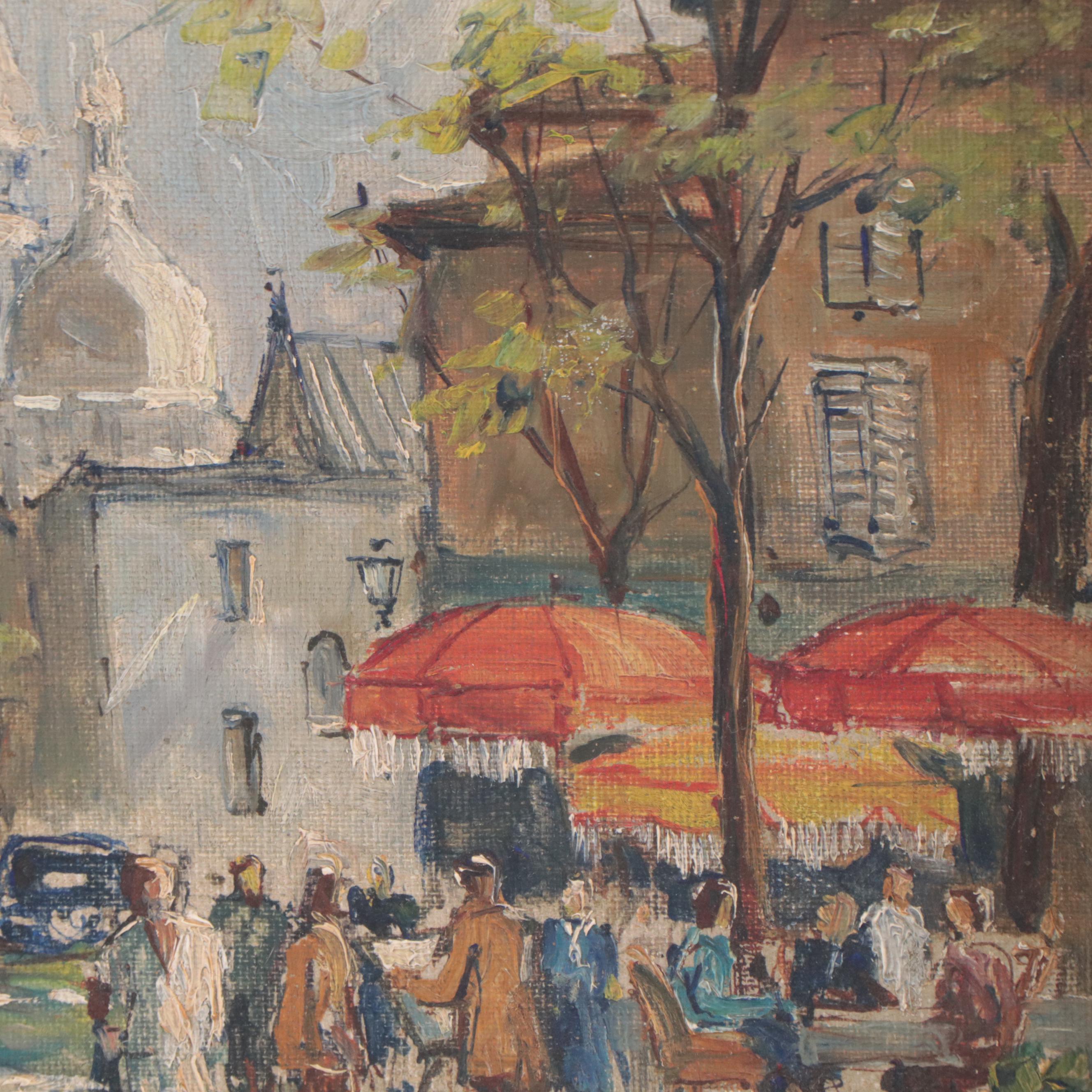 Impressionist Style Street Scene Oil Painting of Montmartre, Circa 1960