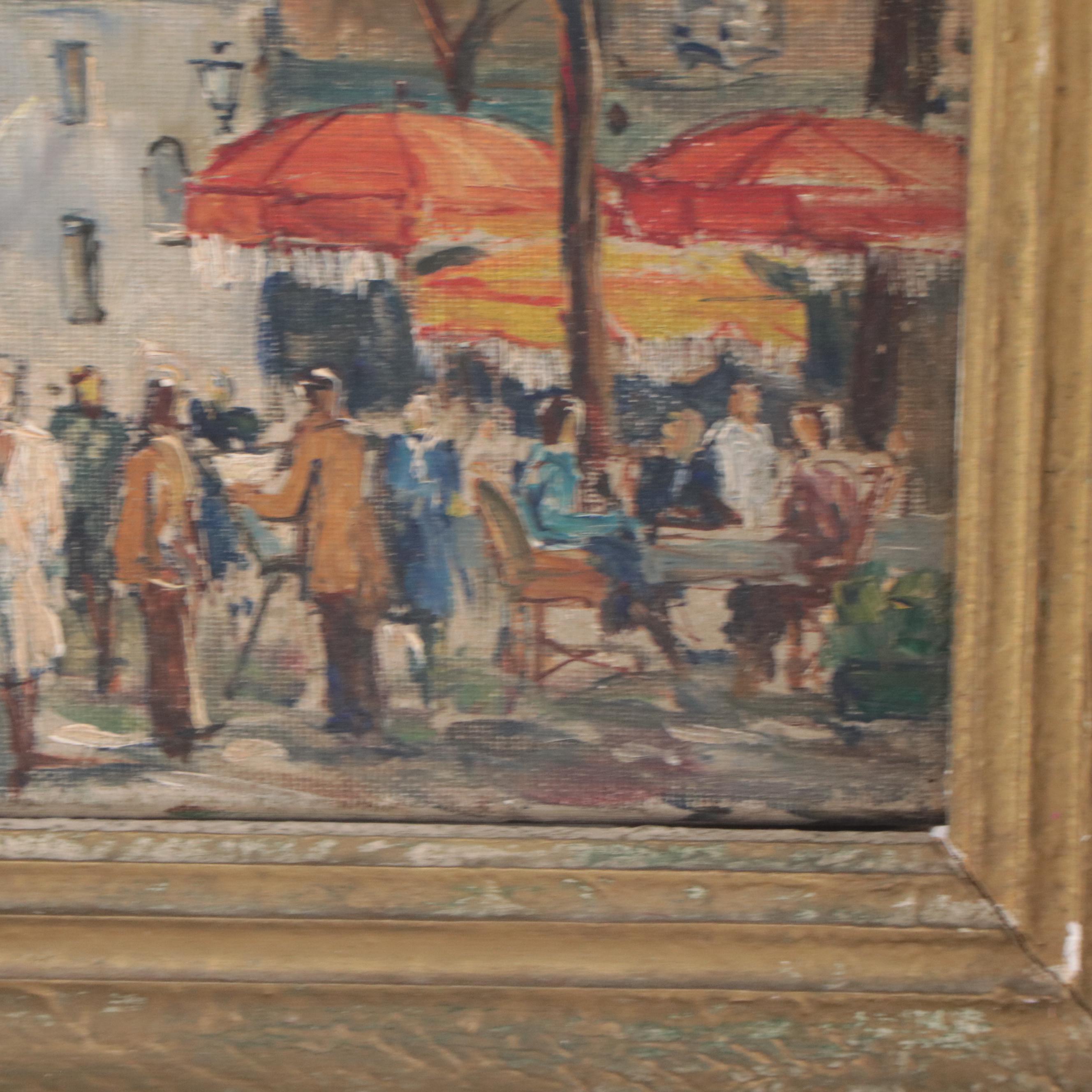 Impressionist Style Street Scene Oil Painting of Montmartre, Circa 1960