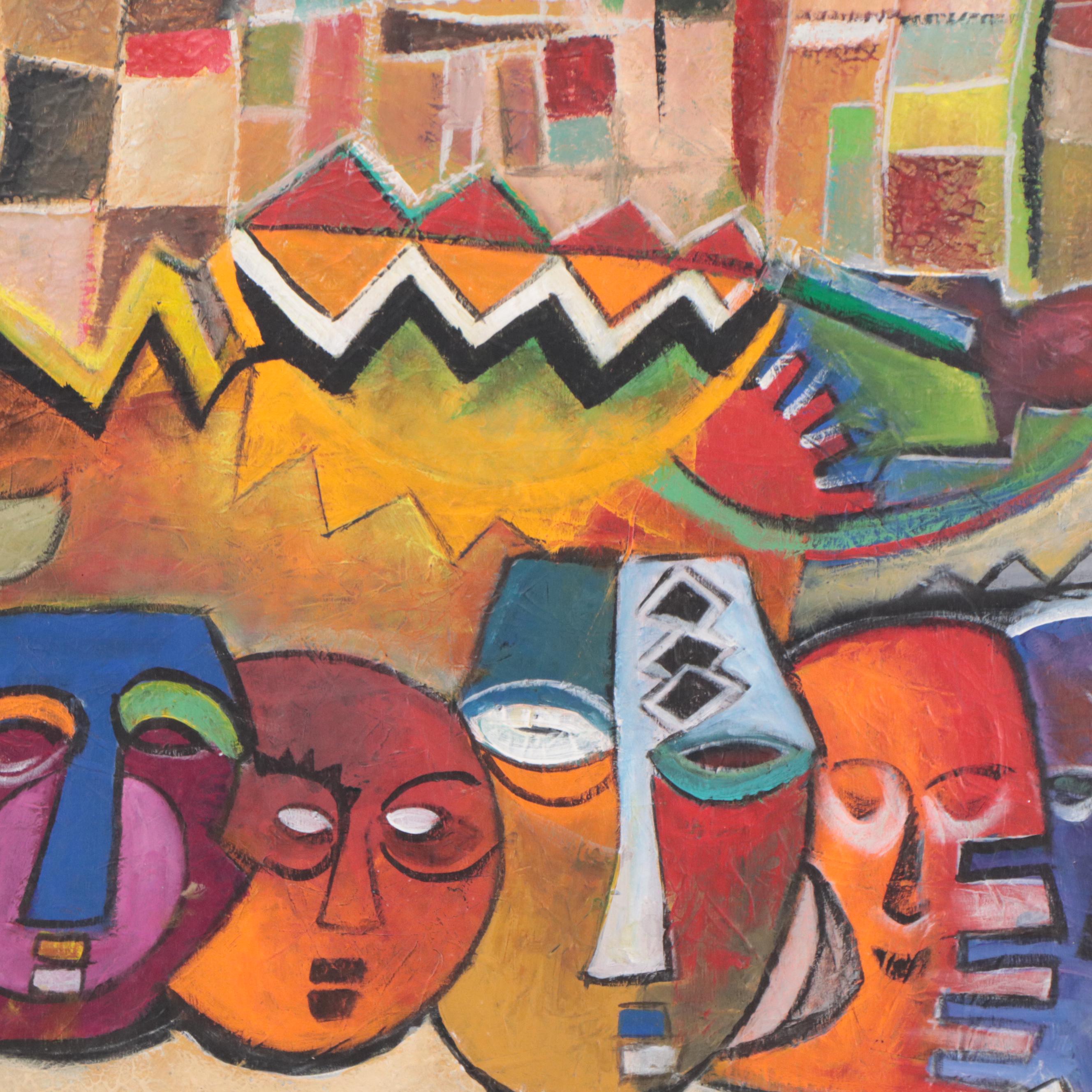 Jimoh Buraimoh Acrylic Painting "Faces," 2006