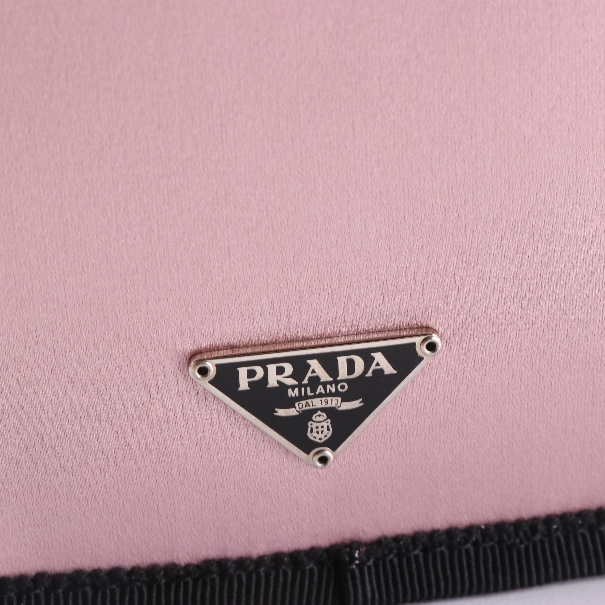 Prada Pink Satin and Grosgrain Clutch Purse with Interwoven Chain-Link Strap