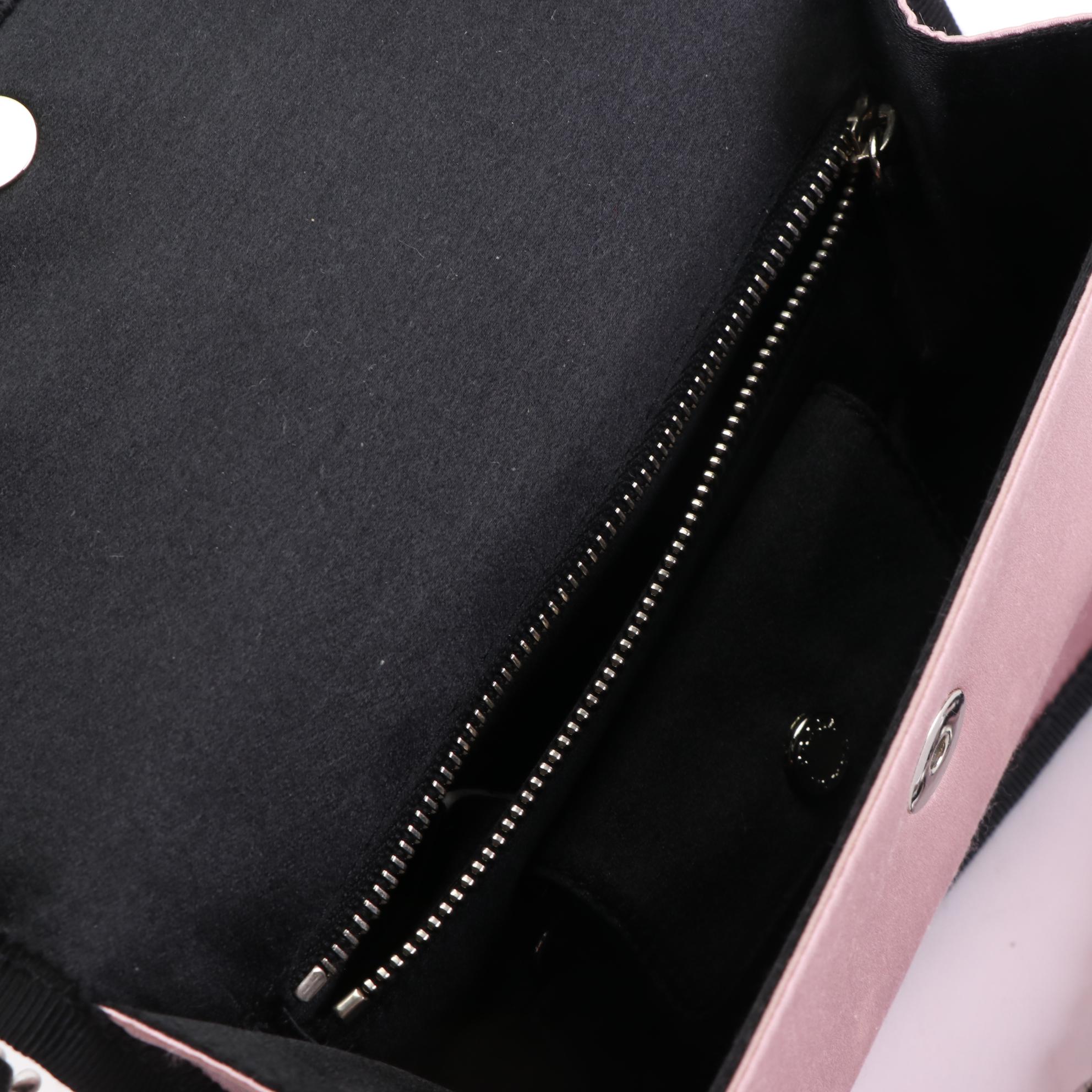 Prada Pink Satin and Grosgrain Clutch Purse with Interwoven Chain-Link Strap