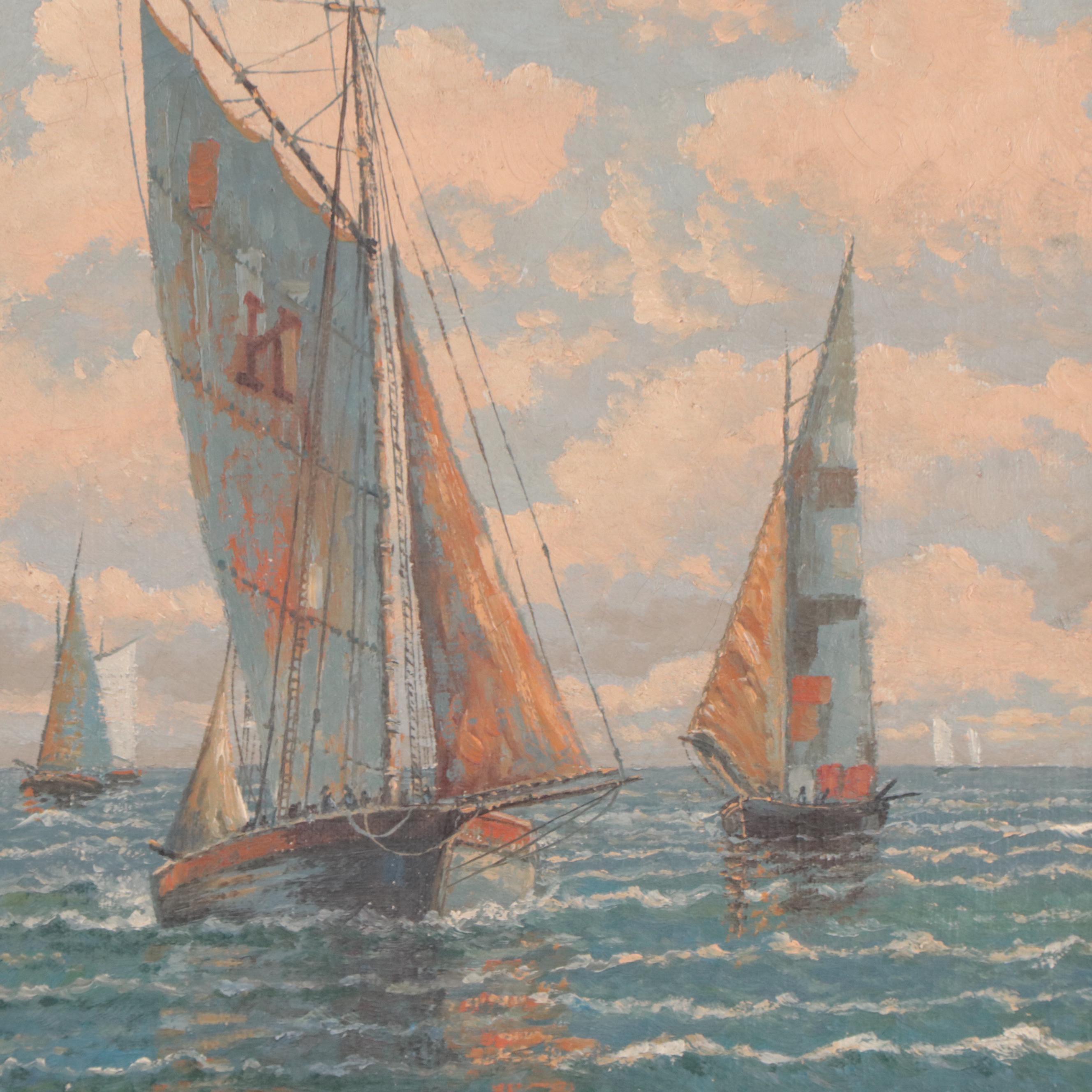 arnold-holthaus-sailboats-on-water-oil-painting-late-19th-or-20th