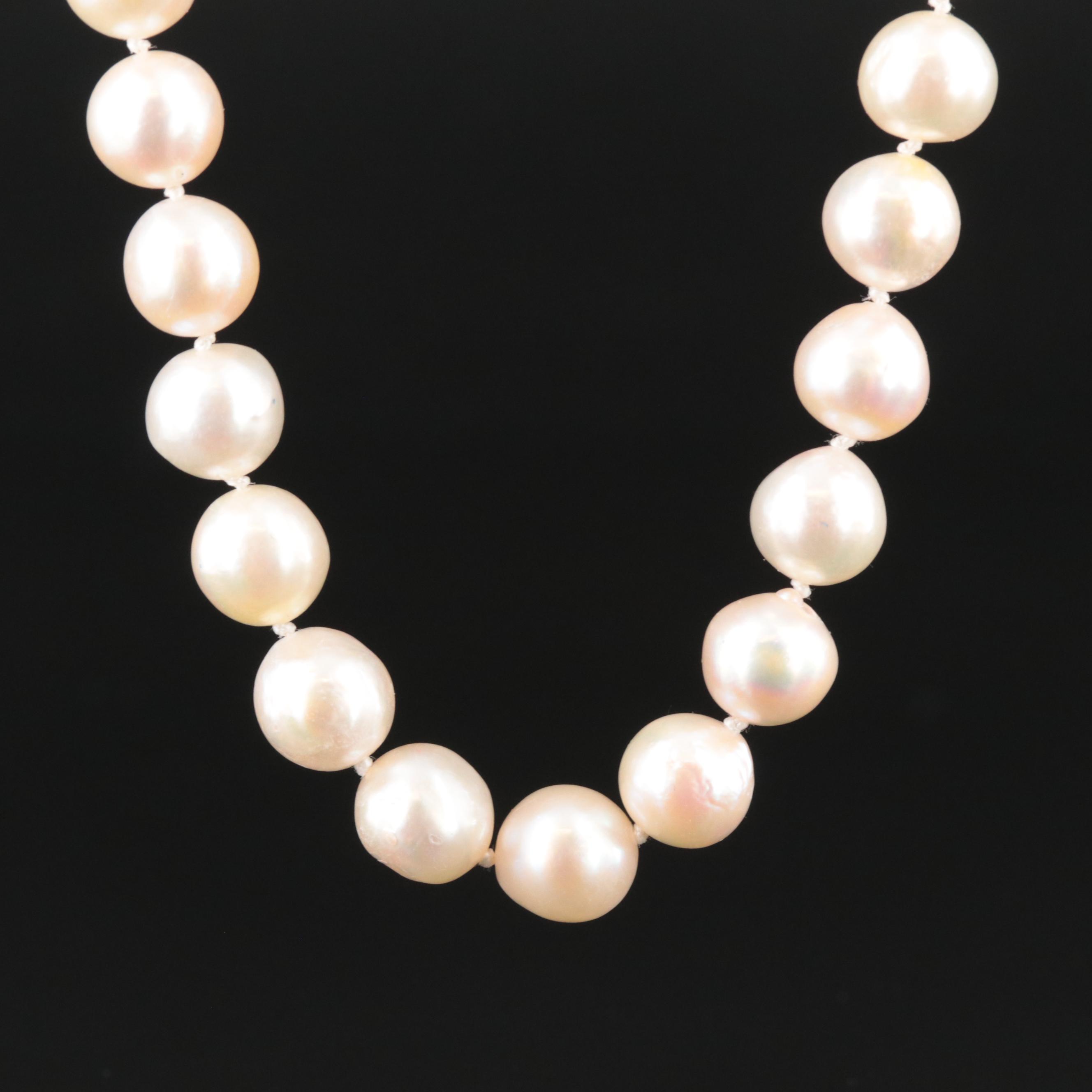 14K Pearl Necklace with Diamond Clasp