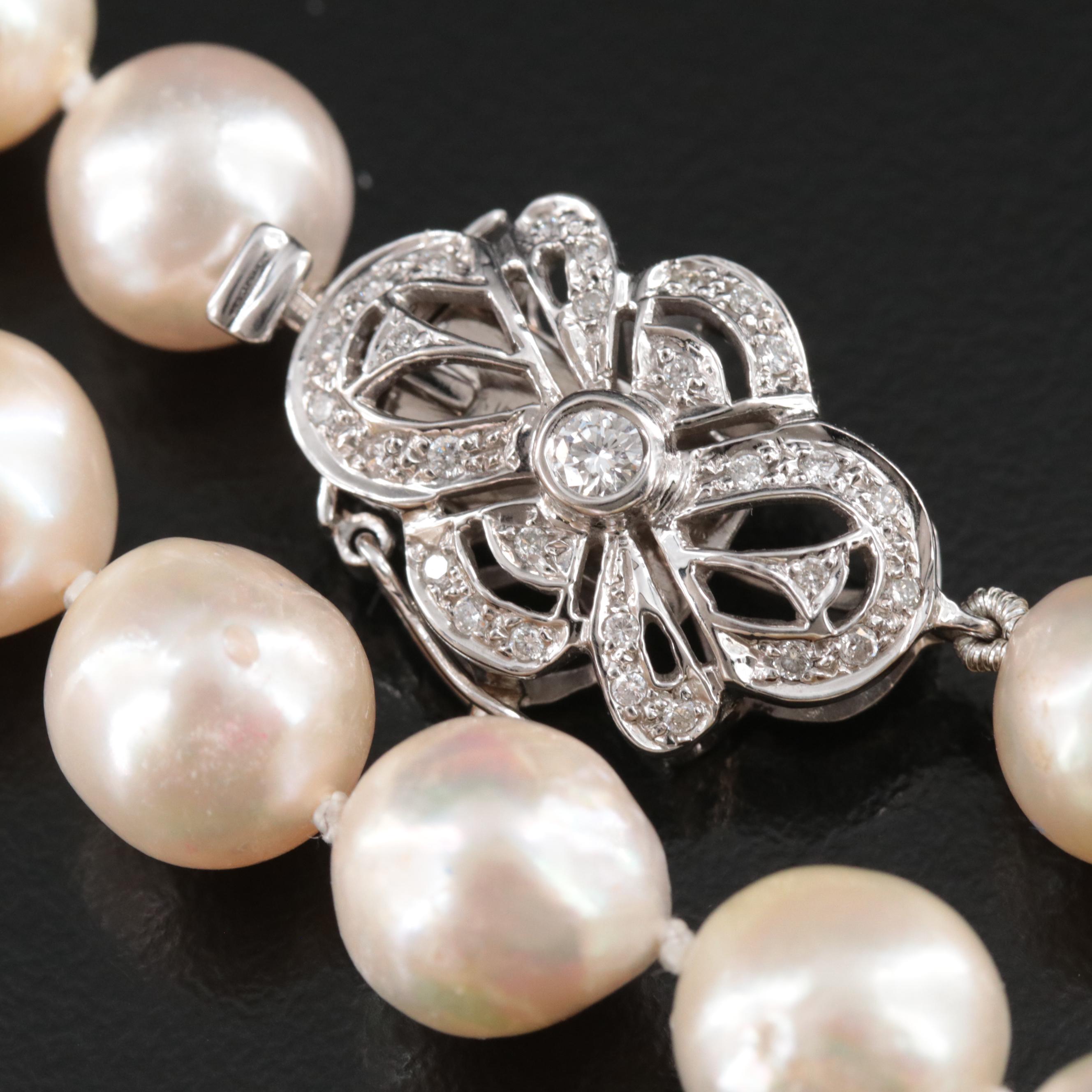 14K Pearl Necklace with Diamond Clasp