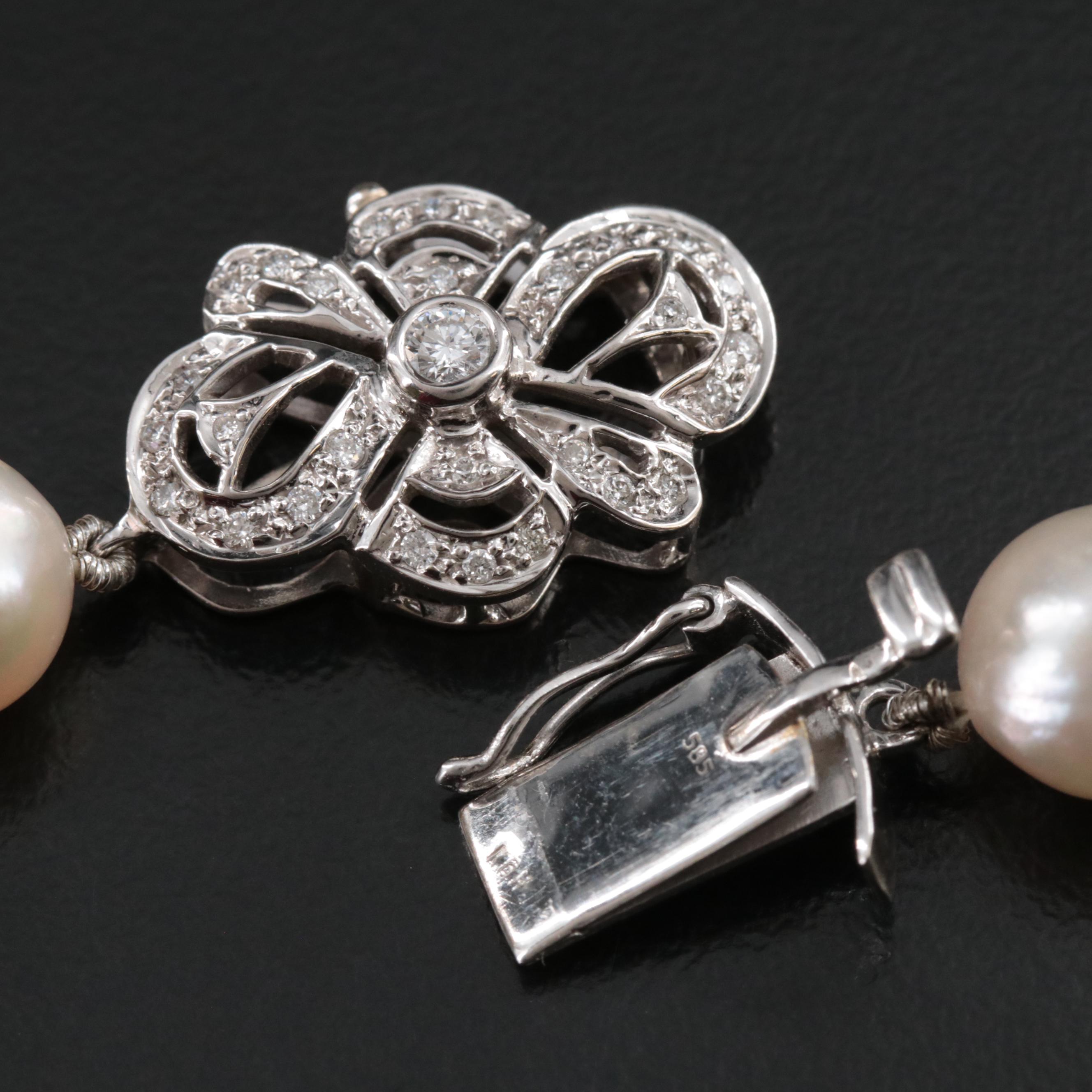 14K Pearl Necklace with Diamond Clasp