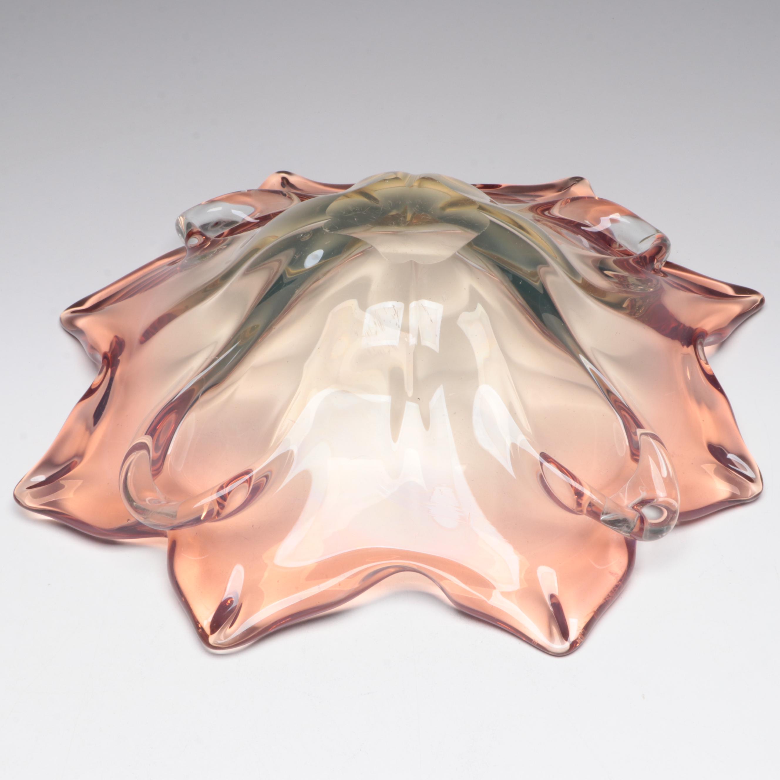 Art Glass Bowl with Fringe Studio Butterfly Motif Glass Vase EBTH