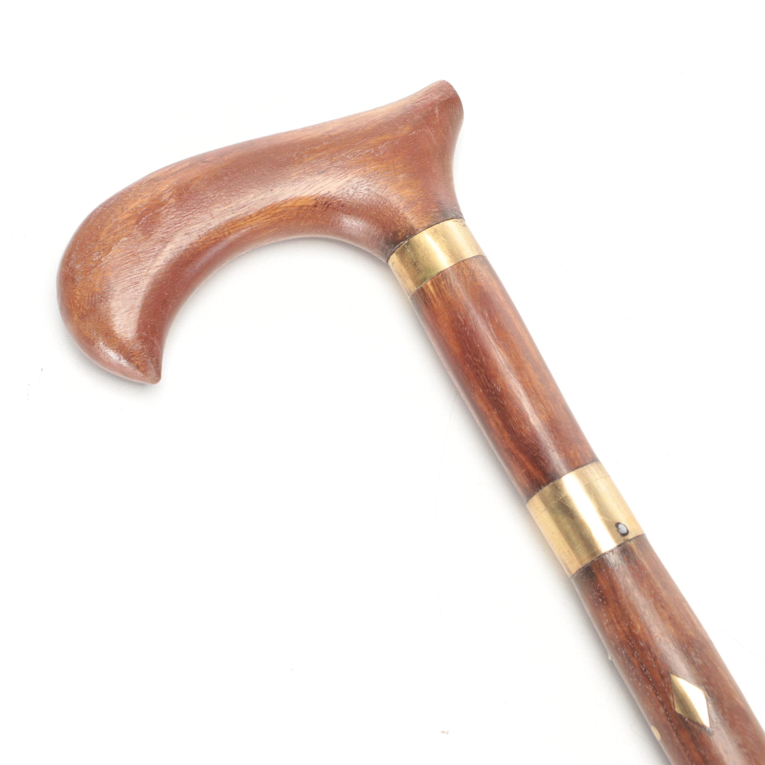 Brass Inlaid Wood Dagger Cane