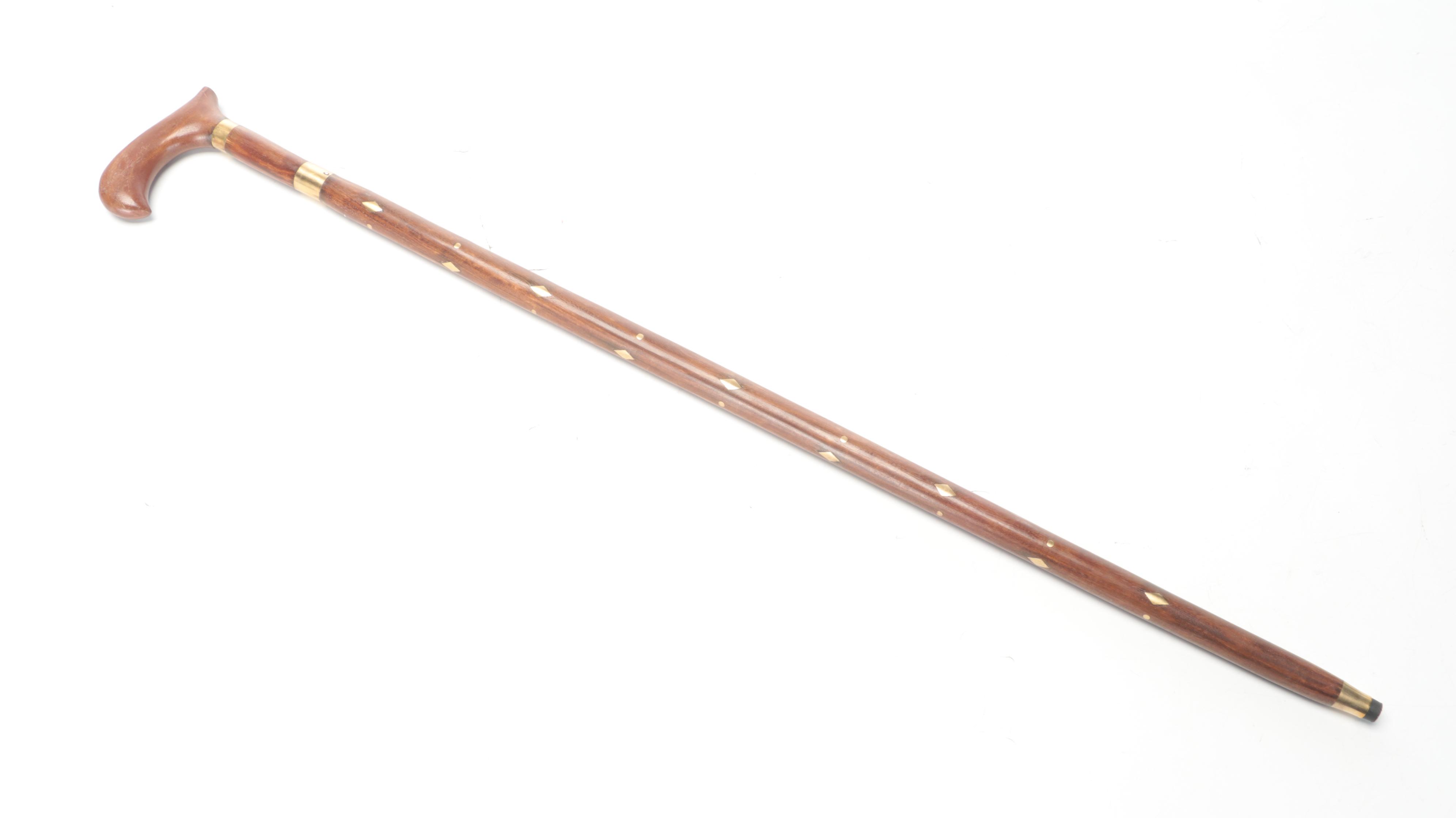 Brass Inlaid Wood Dagger Cane