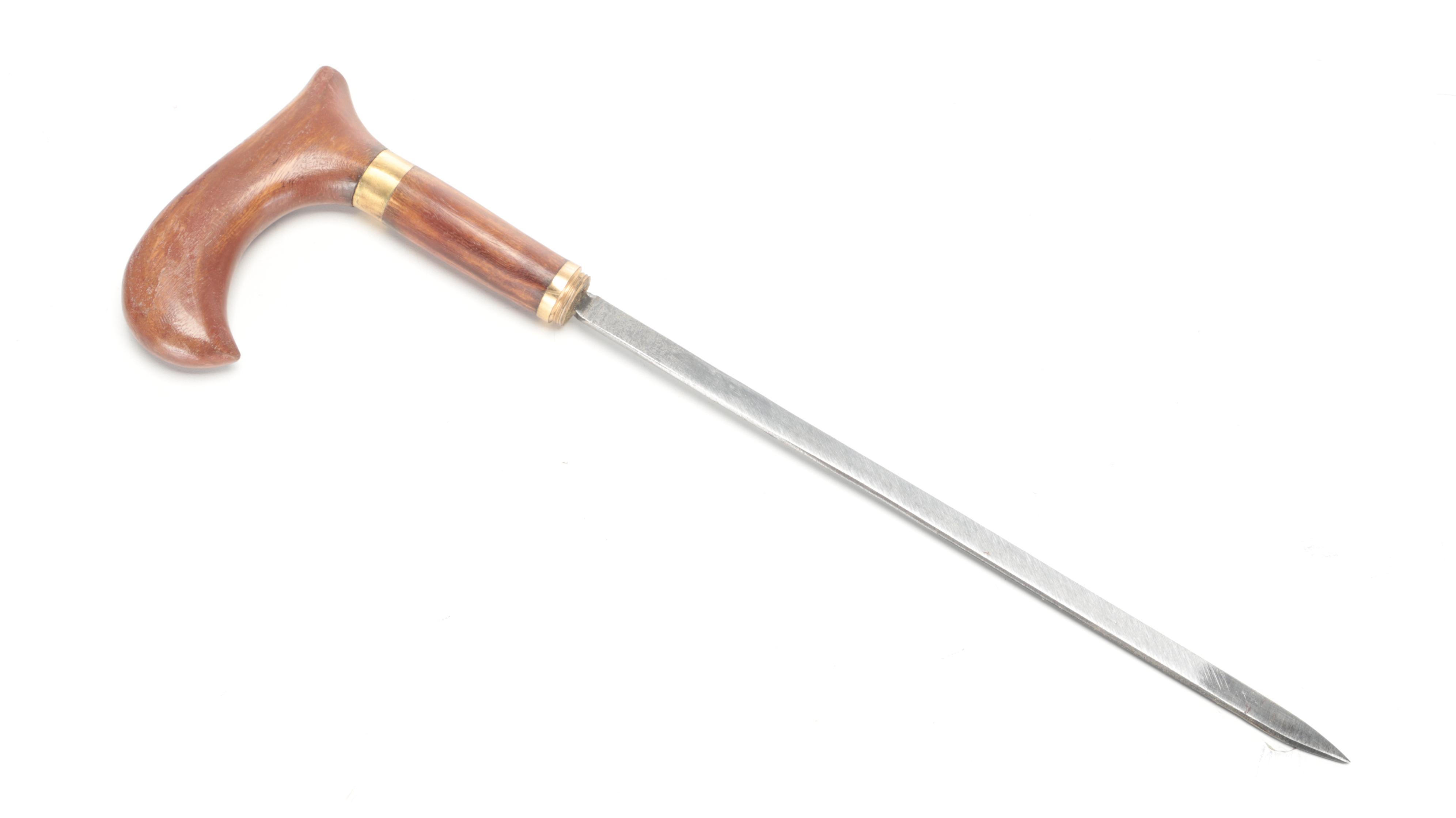 Brass Inlaid Wood Dagger Cane