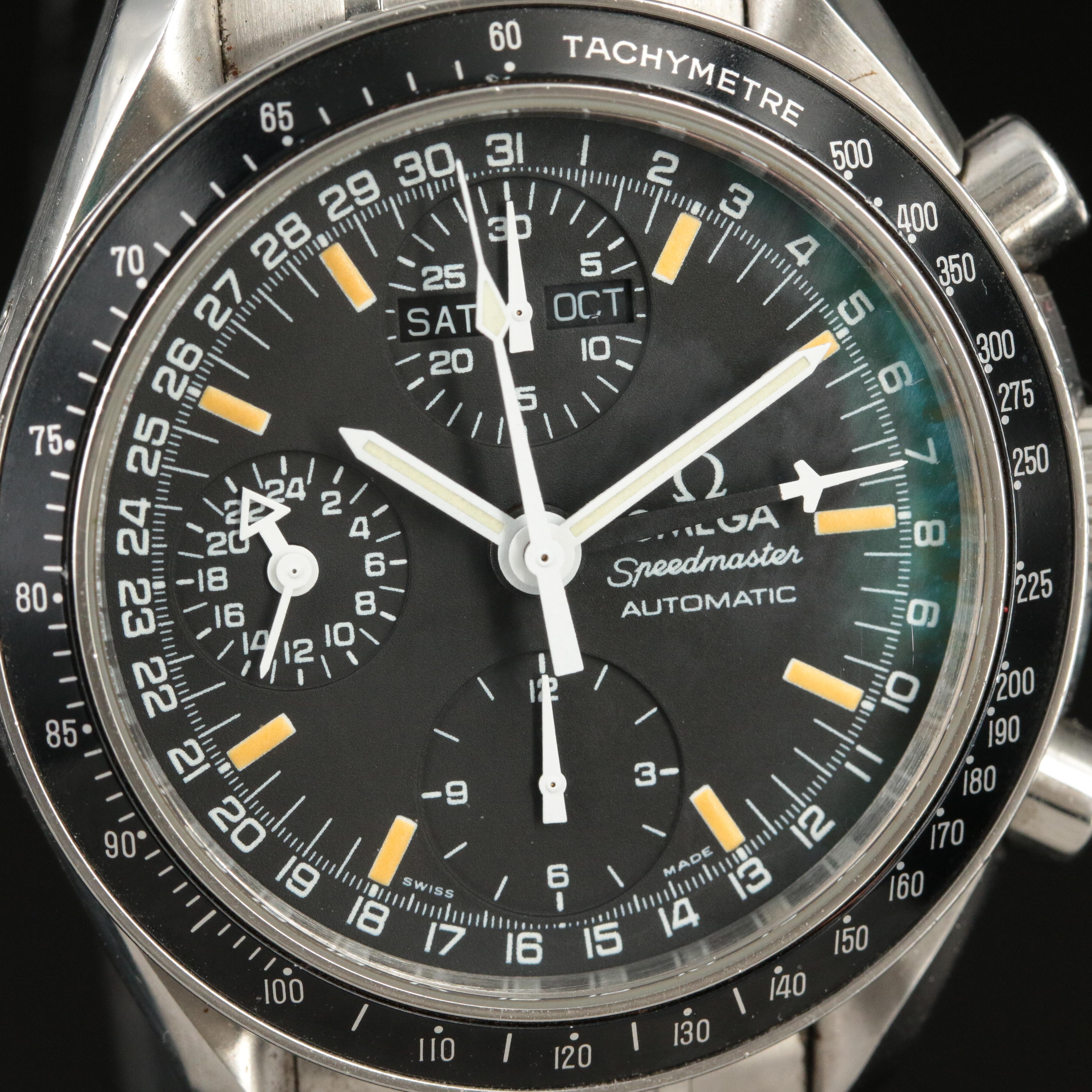 Omega Speedmaster Day Date Stainless Steel Black 39mm Automatic Watch