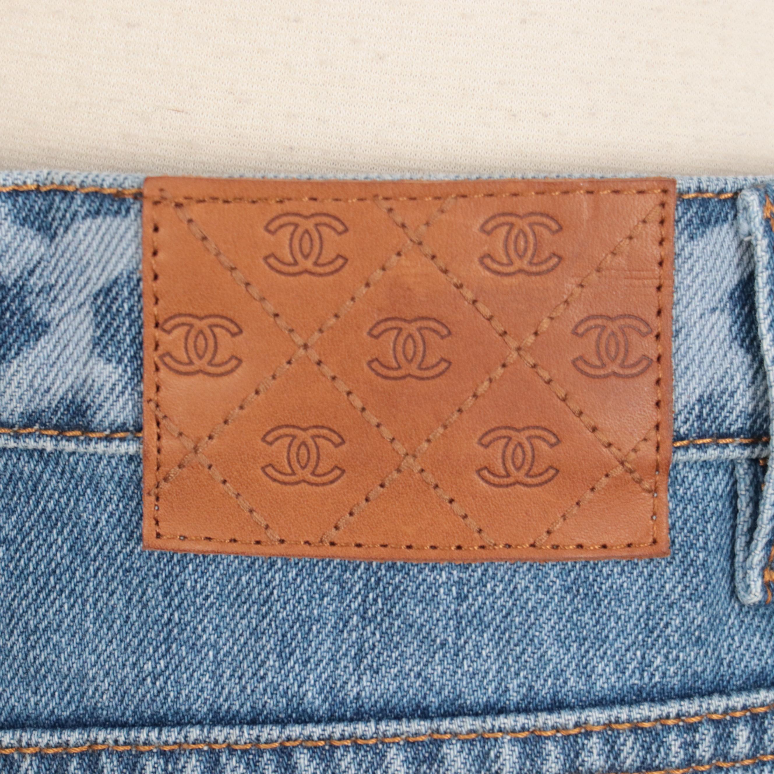 Chanel Wide Leg Blue Denim Jeans with Distressed Detailing, New with Tag