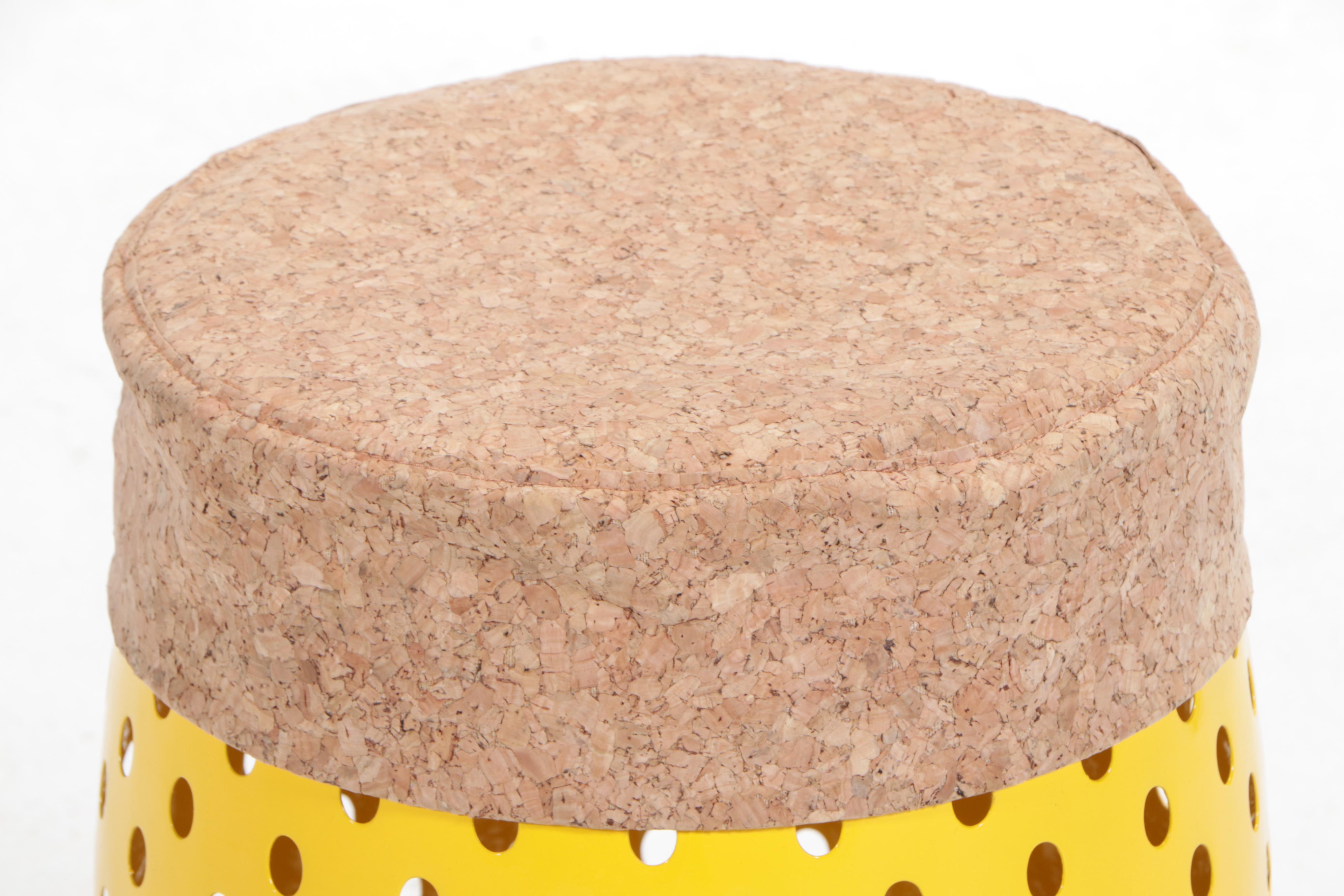 Yellow PowderCoated Metal Garden Stool with Cork Cover EBTH