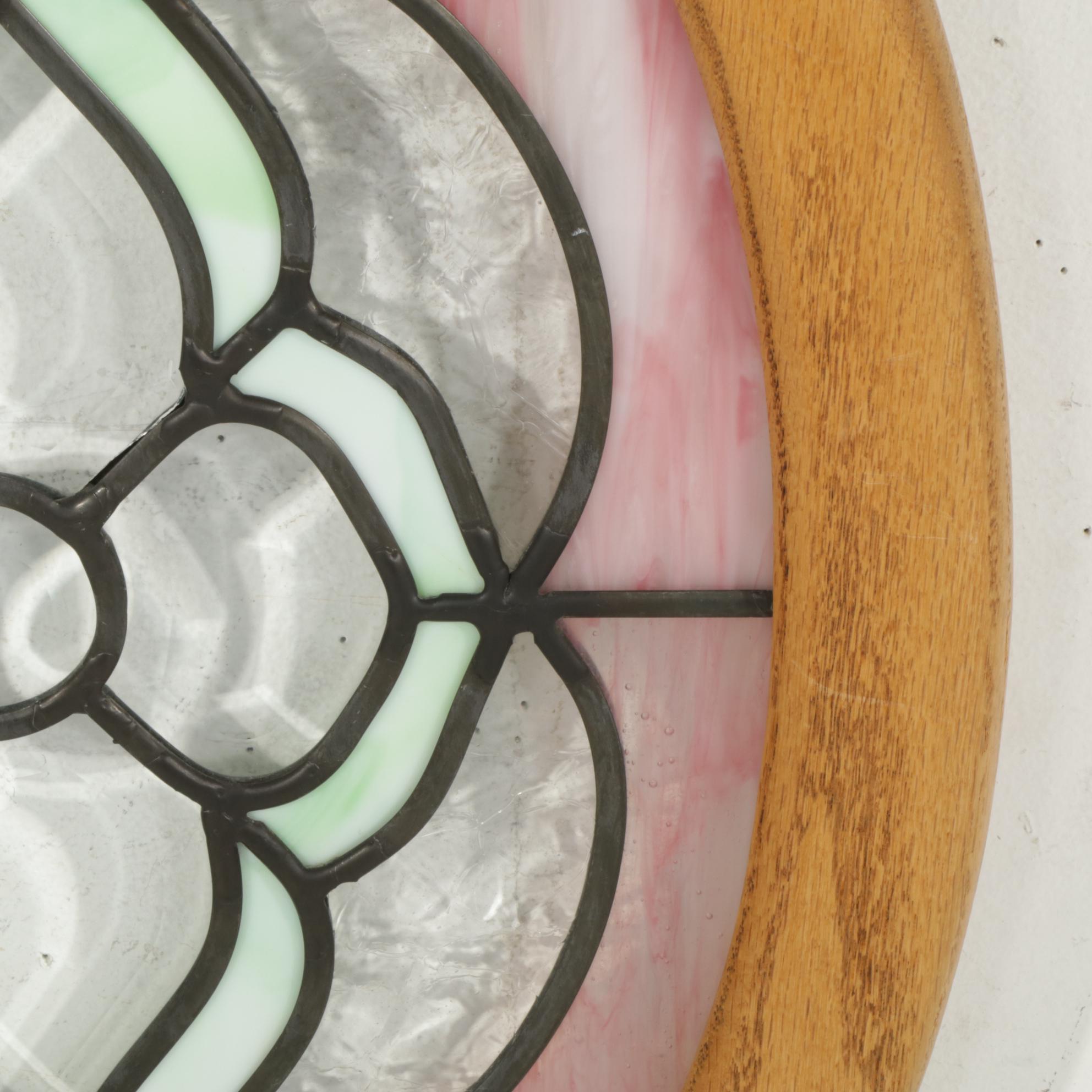 Oak Framed Slag and Stained Glass Oval Wall Hanger