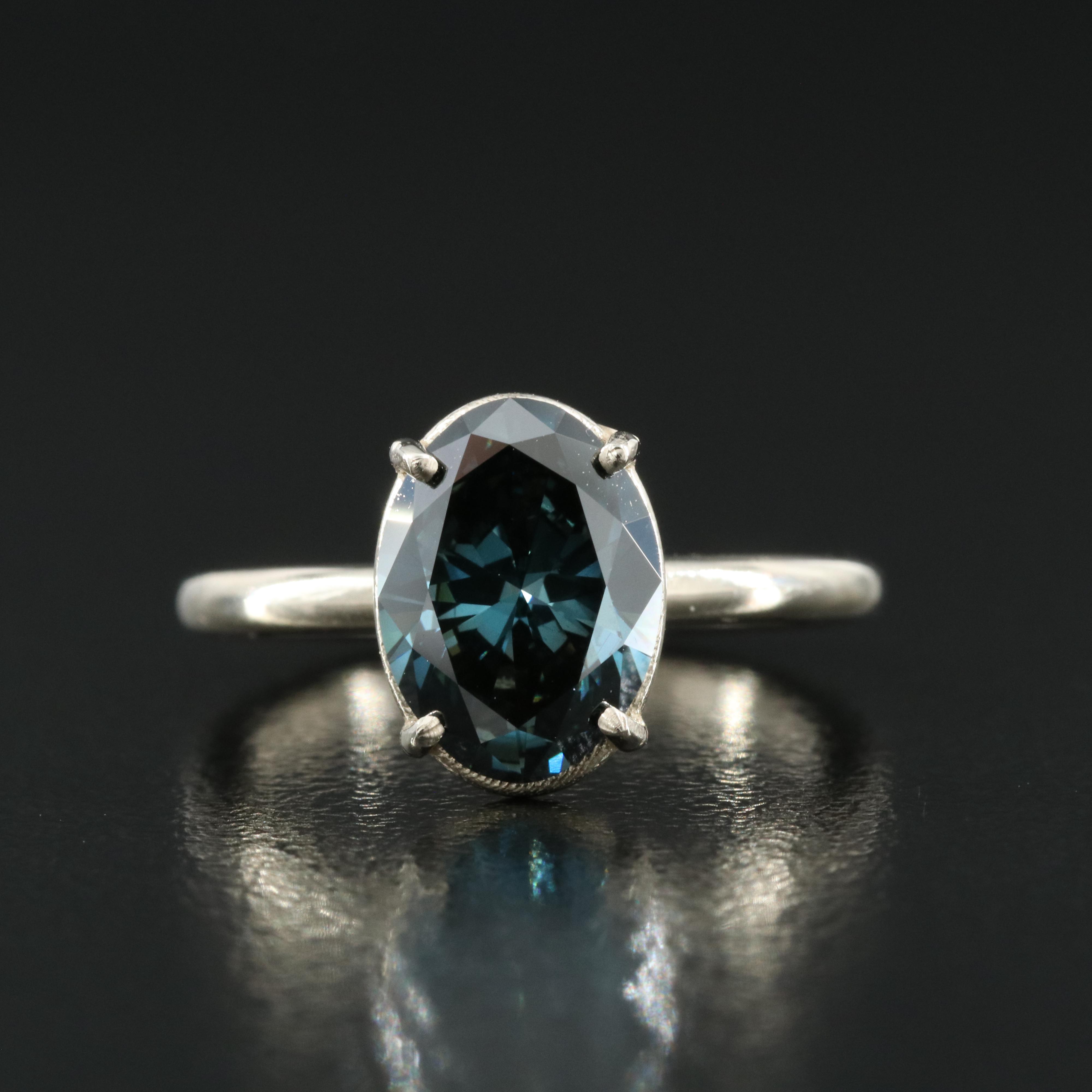 14K 2.05 CT Fancy Blue Diamond Solitaire Ring