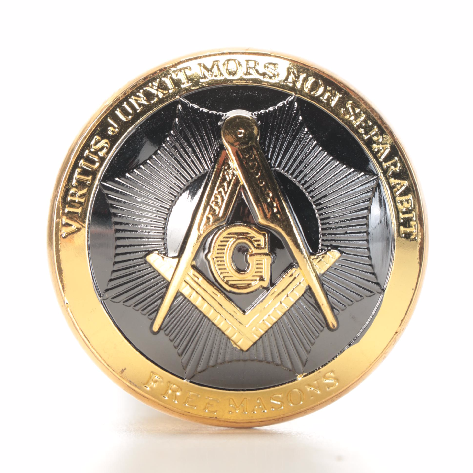 Freemason's Brass Topped Walking Stick With Pocket Watch and Rings