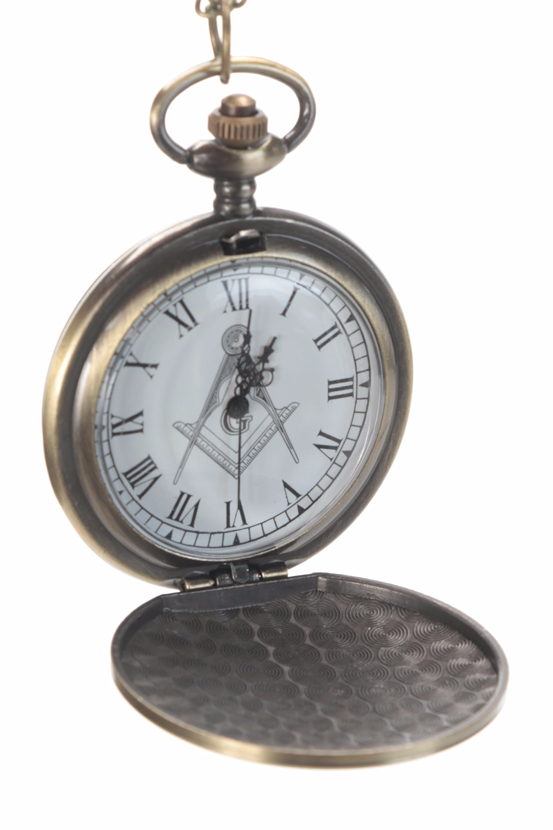 Freemason's Brass Topped Walking Stick With Pocket Watch and Rings