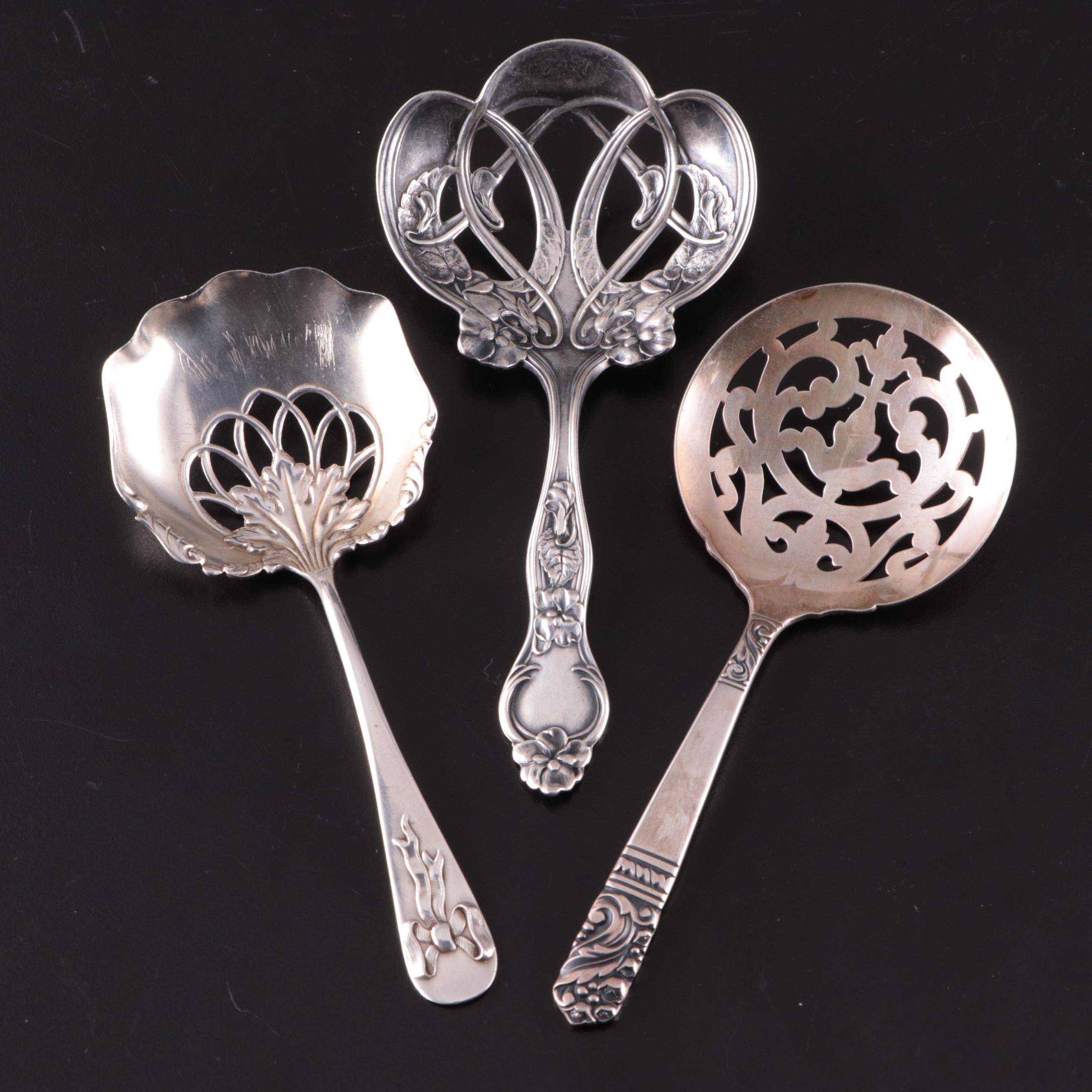 Wallace "Violet" Art Nouveau Sterling Bon Bon Spoons with Heirloom and Whiting