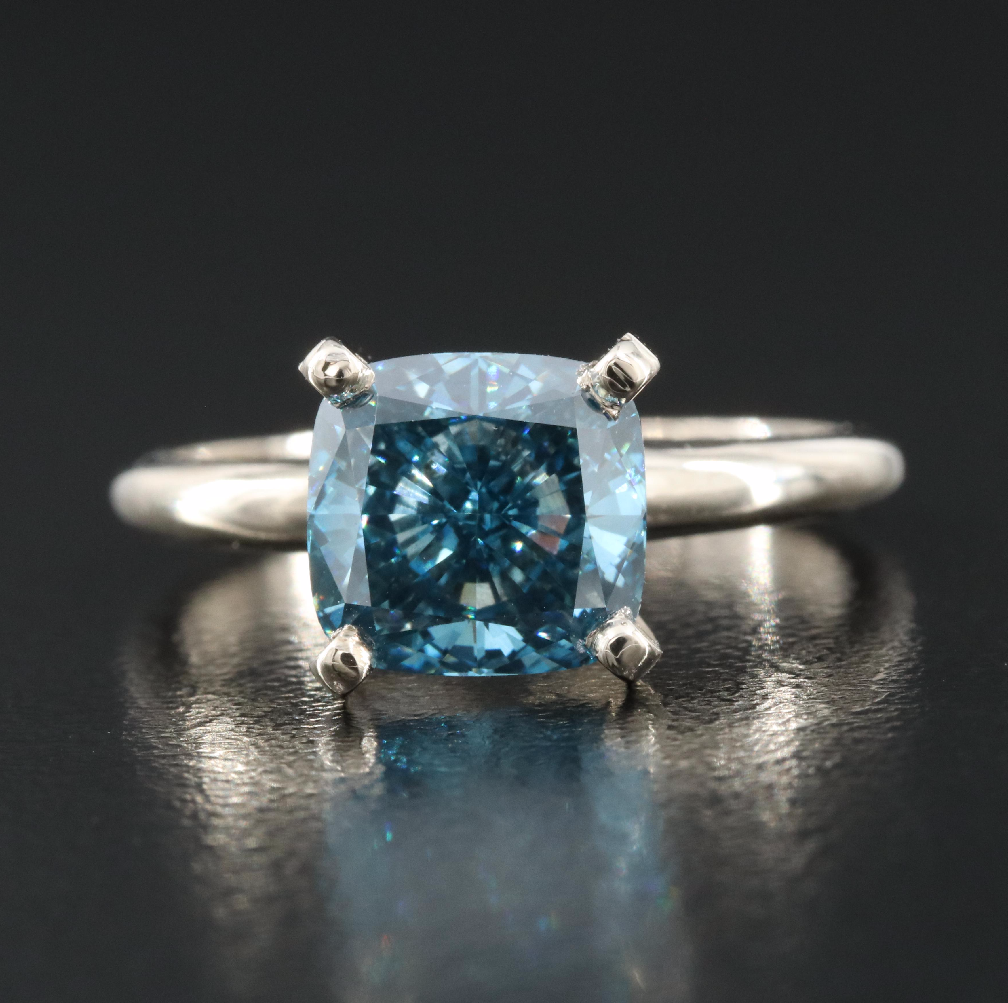 18K 3.00 CT Fancy Blue Diamond Solitaire Ring