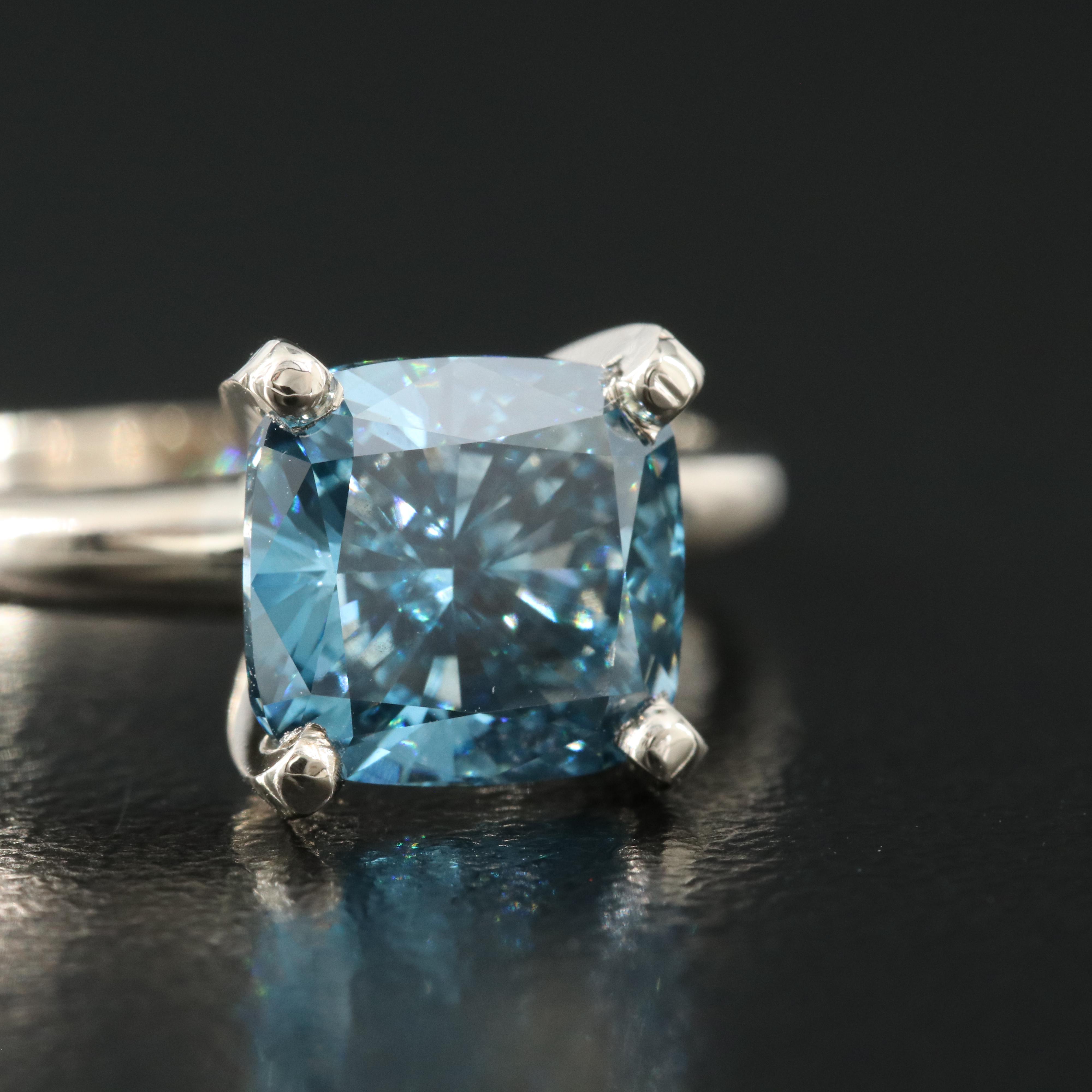18K 3.00 CT Fancy Blue Diamond Solitaire Ring