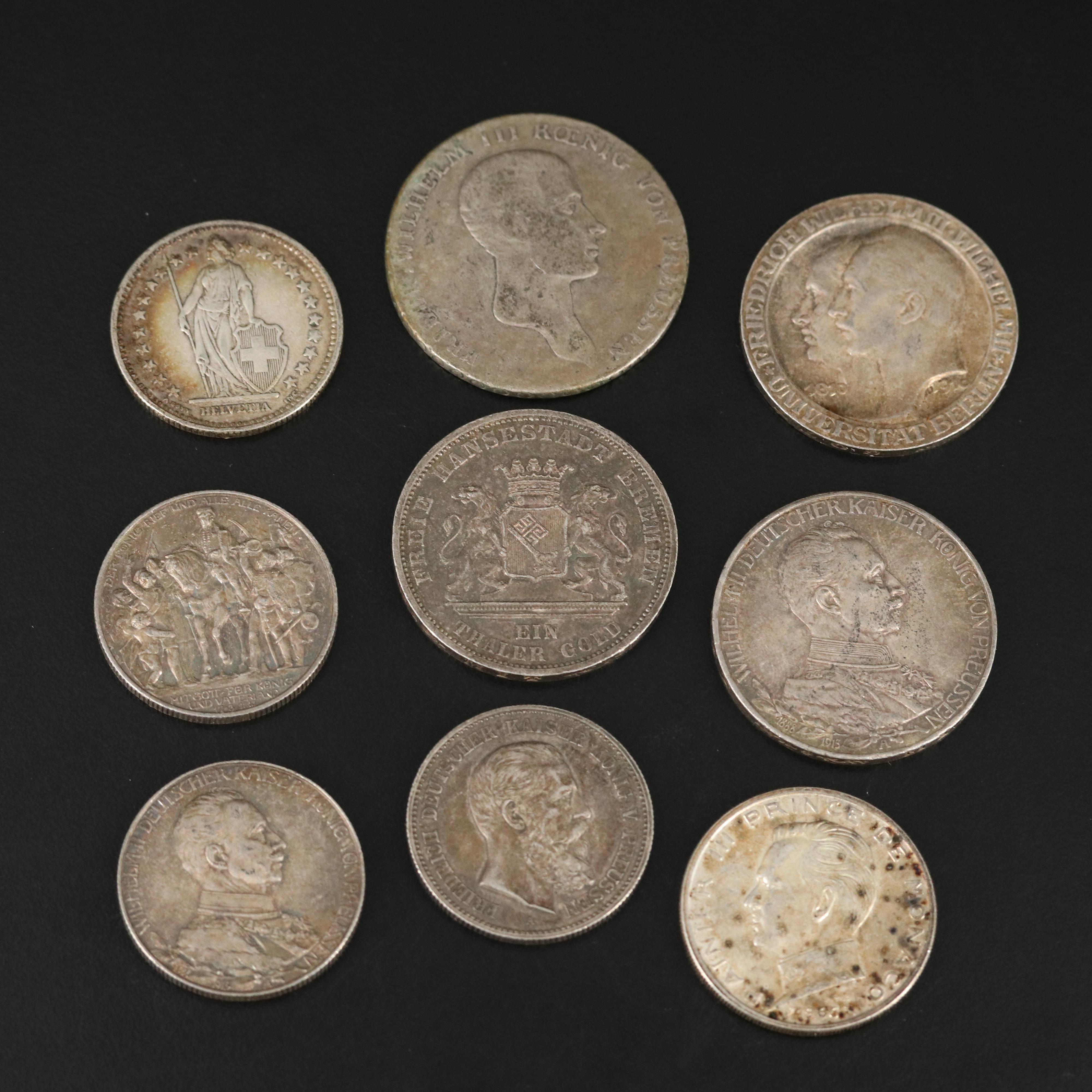 Seven Antique German Silver Coins and More
