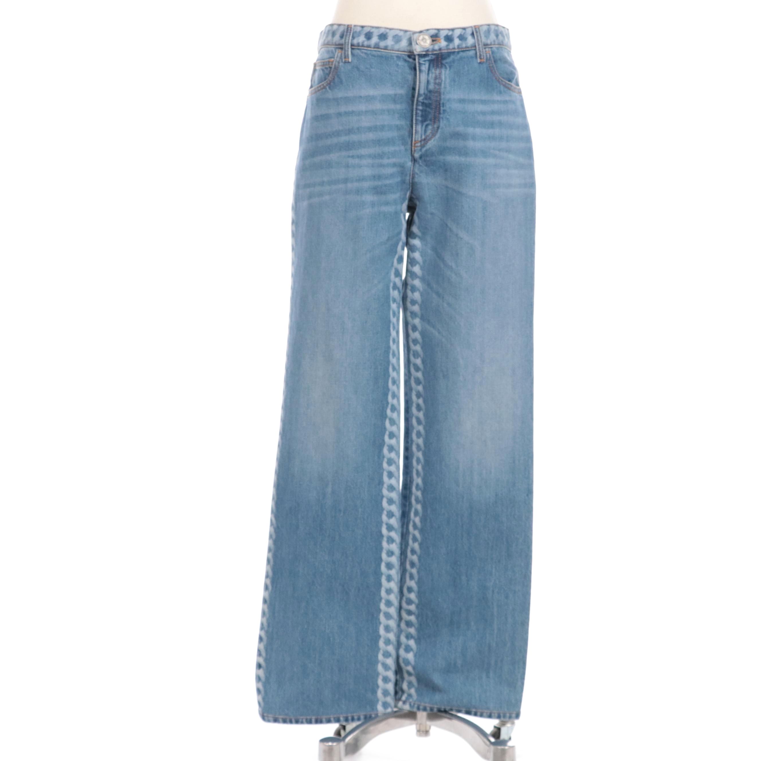 Chanel Wide Leg Blue Denim Jeans with Distressed Detailing, New with Tag