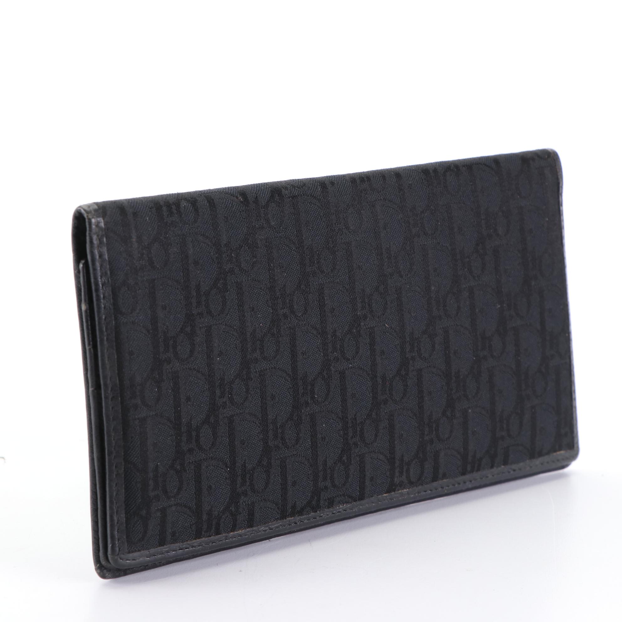 Christian Dior Bifold Long Wallet in Black Trotter Canvas and Black Leather