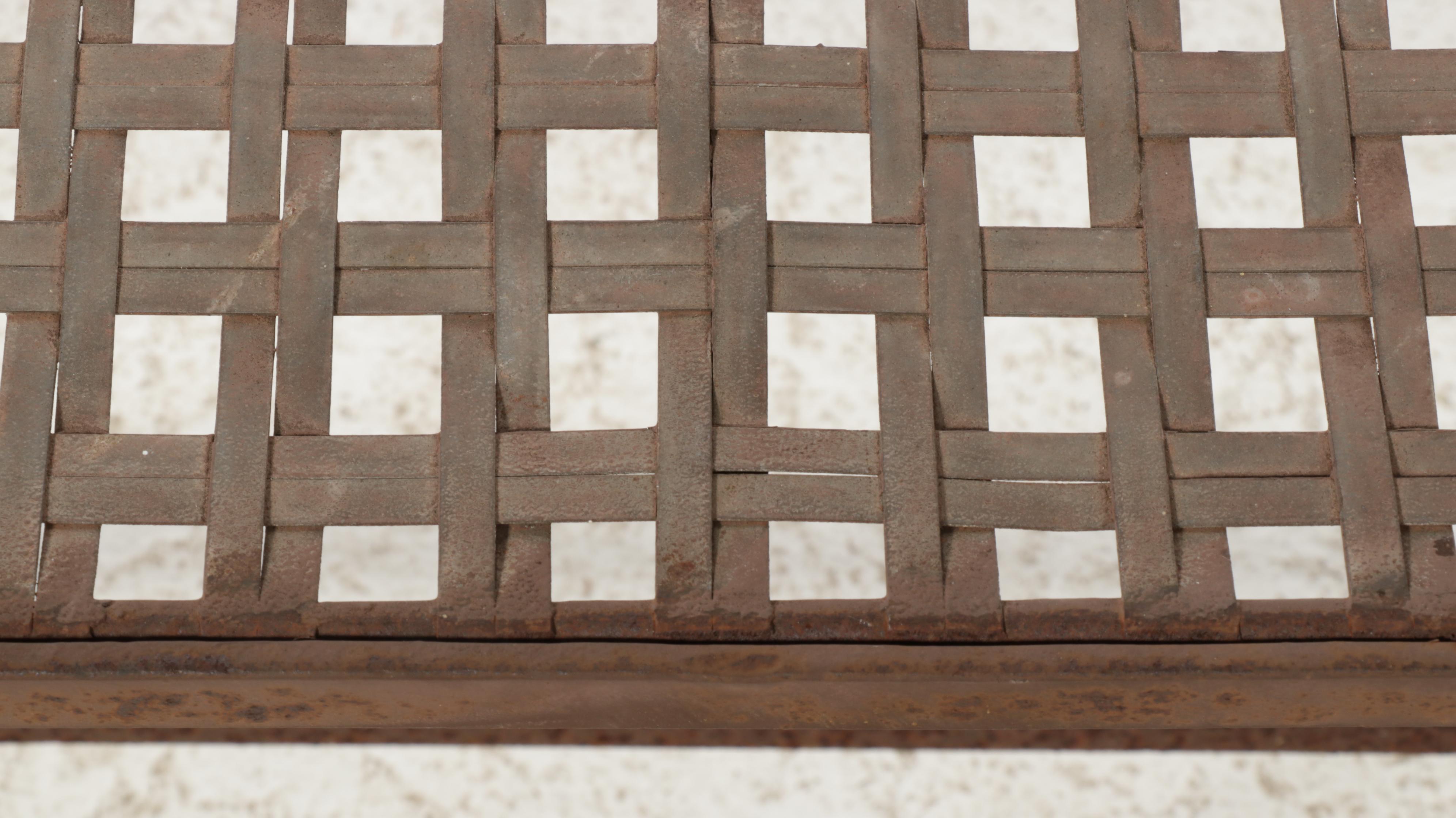 Woven Metal Folding Garden Bench and Grape Vine Wreath