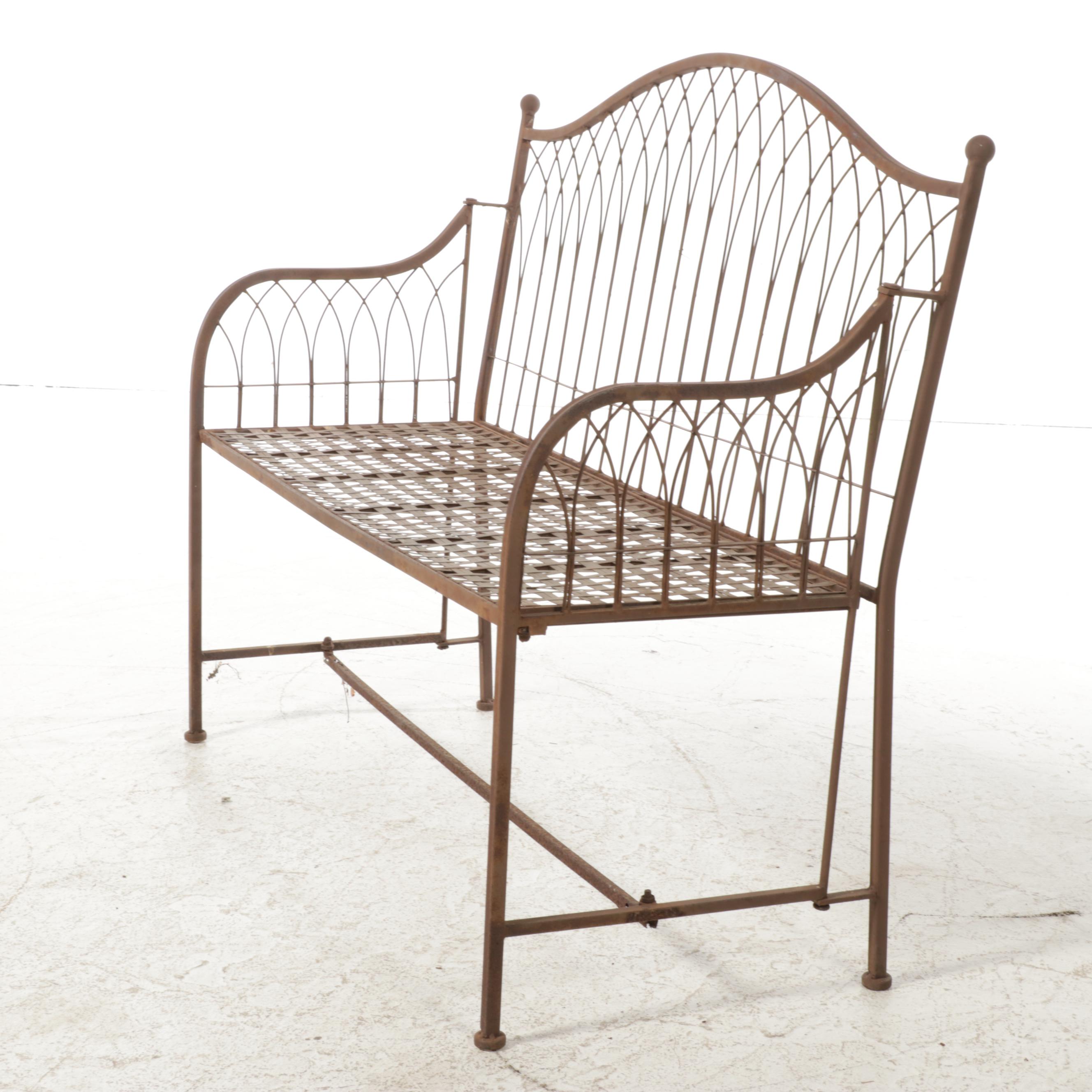 Woven Metal Folding Garden Bench and Grape Vine Wreath