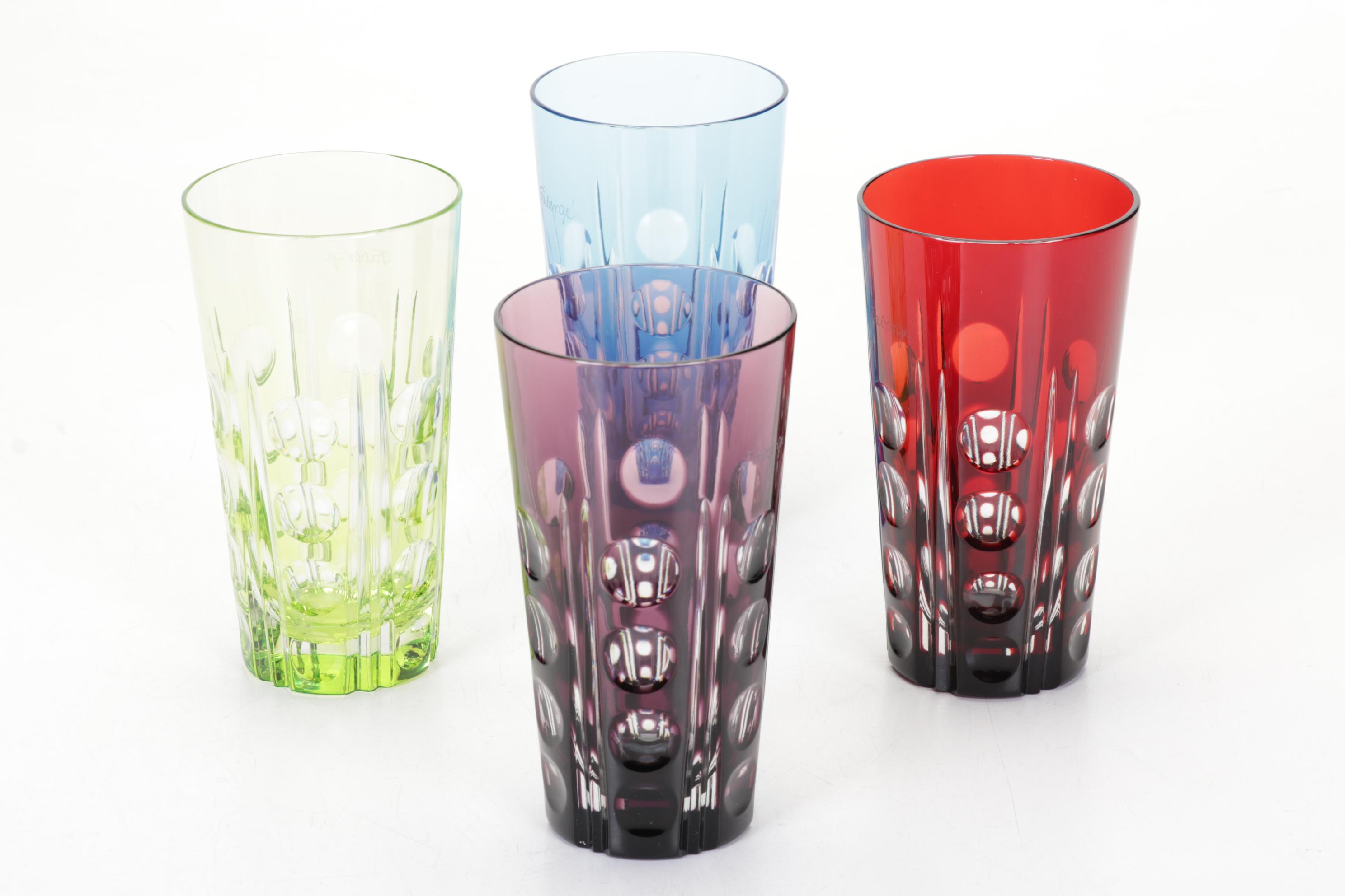 Fabergé Cut to Clear Bohemian Style Glass Tumblers with Case